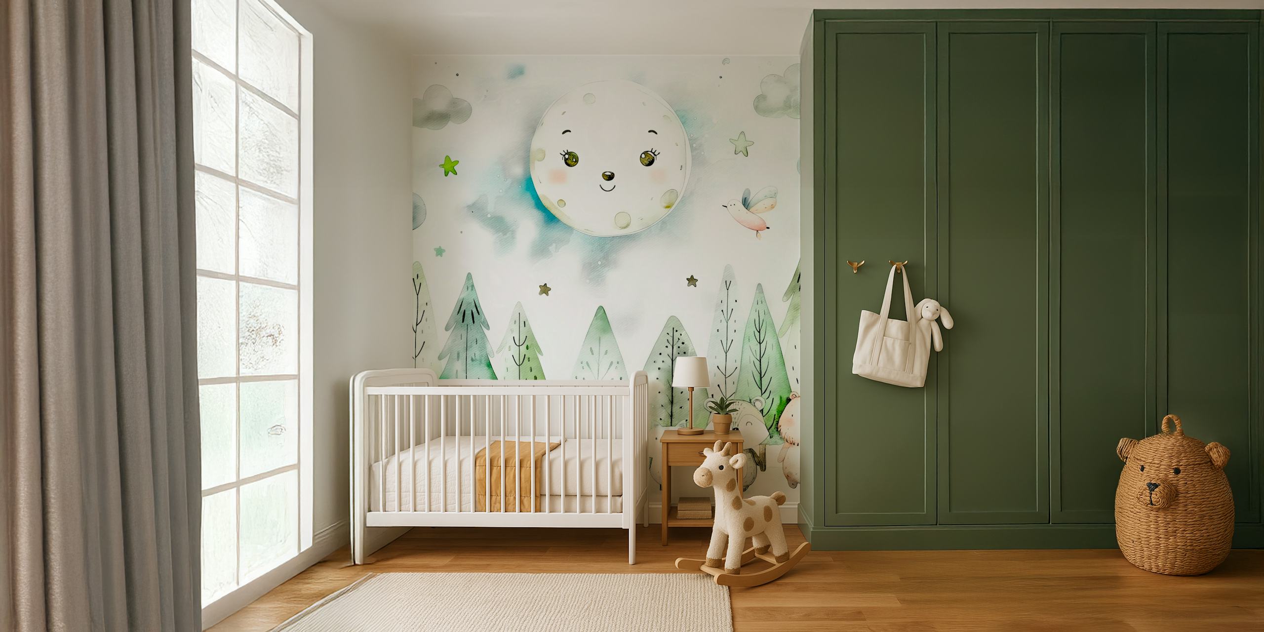 Fantastiske skovdyr under en moonlit animal gathering tapet
