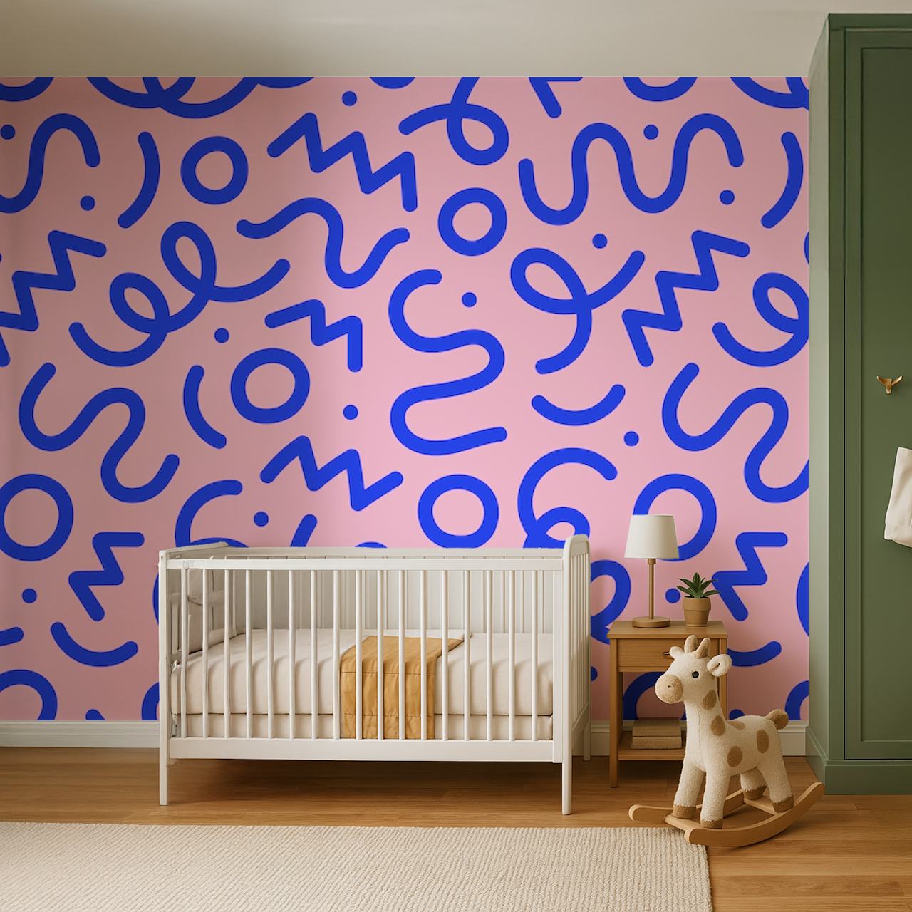 Colorful scribble pattern on pink background wallpaper