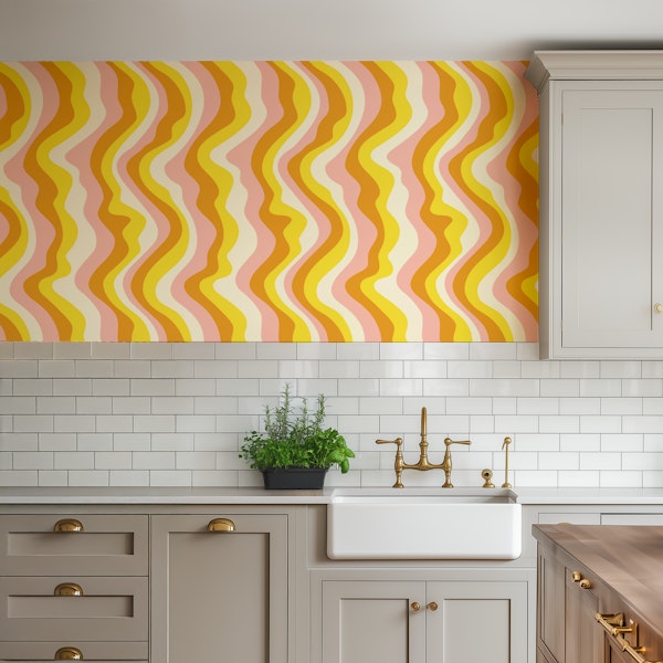 GOOD VIBRATIONS Mod Wavy Stripes Pink Yellow
