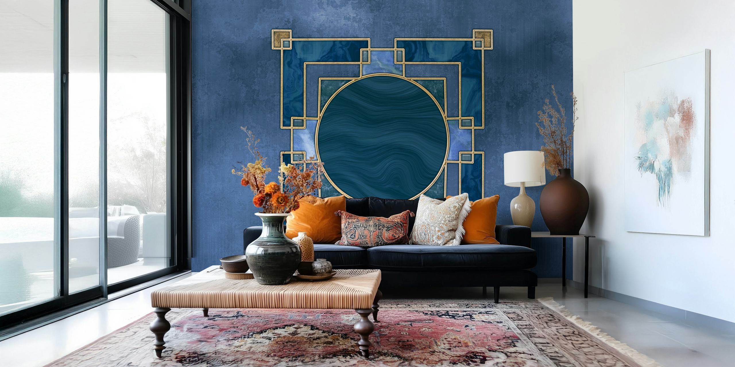 Navy and gold geometric pattern Art Deco wallpaper