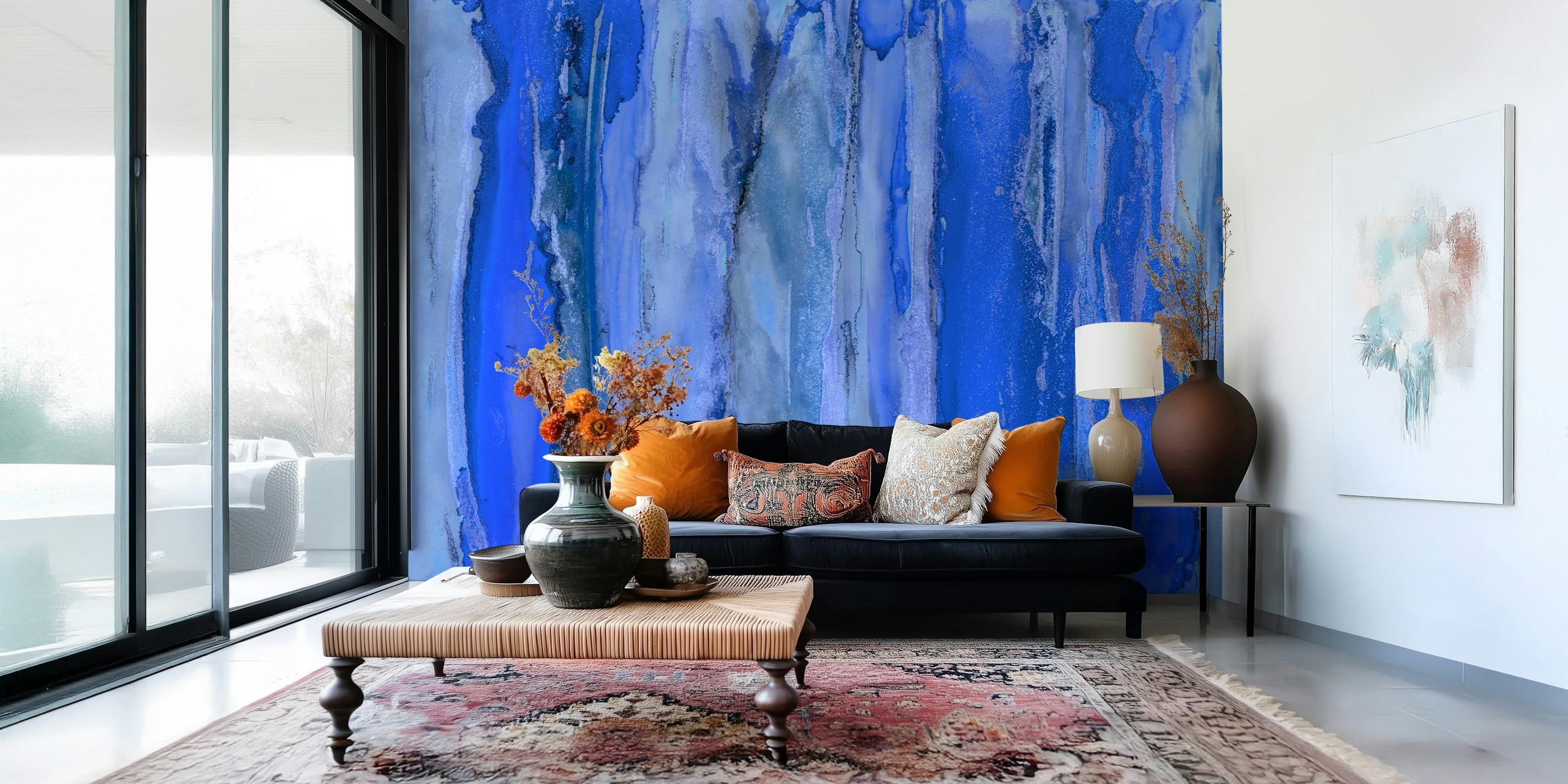 Blue and gray watercolor stripes wallpaper