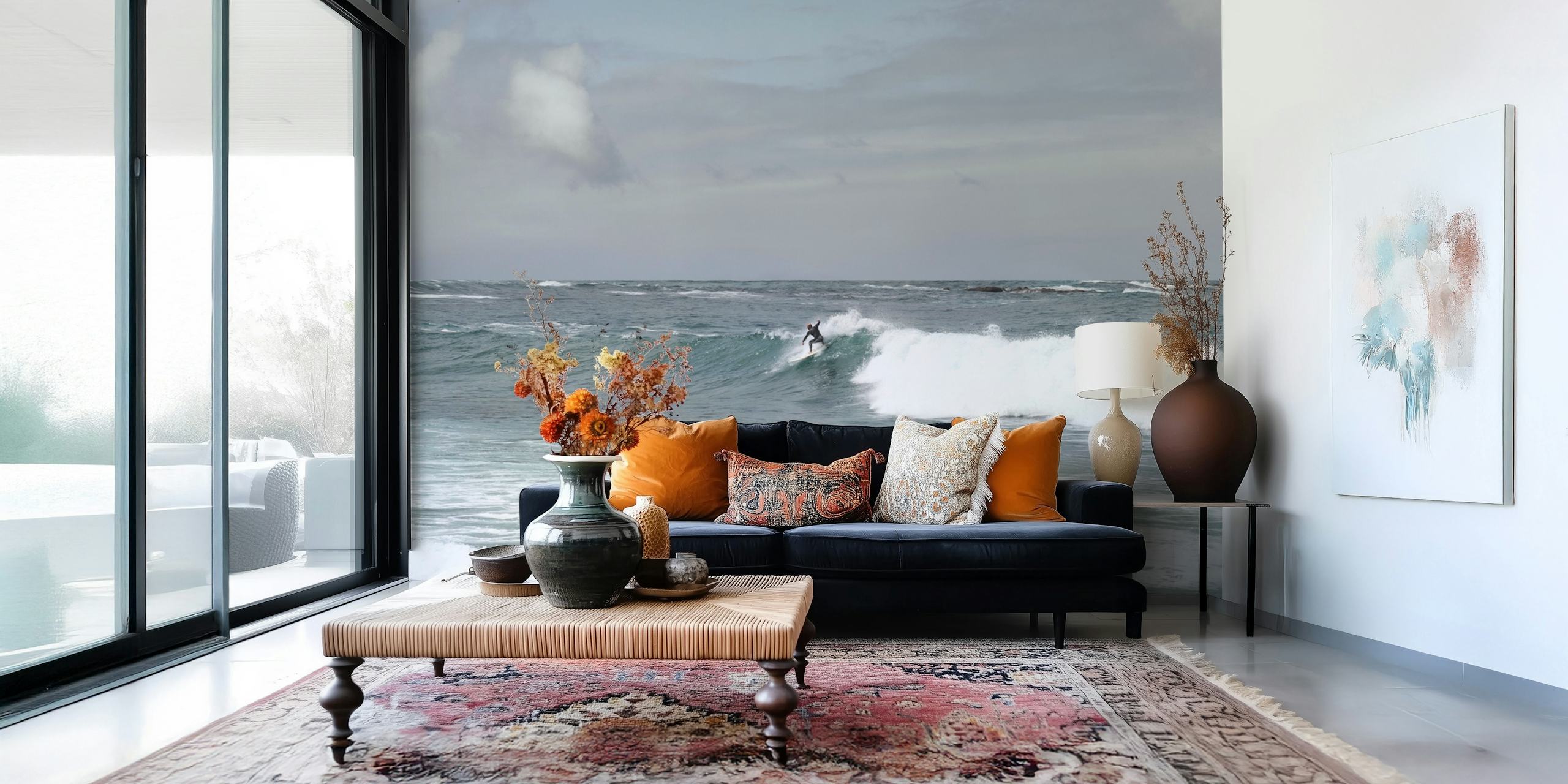 Surfer Riding the Wave 1 tapet i et rom