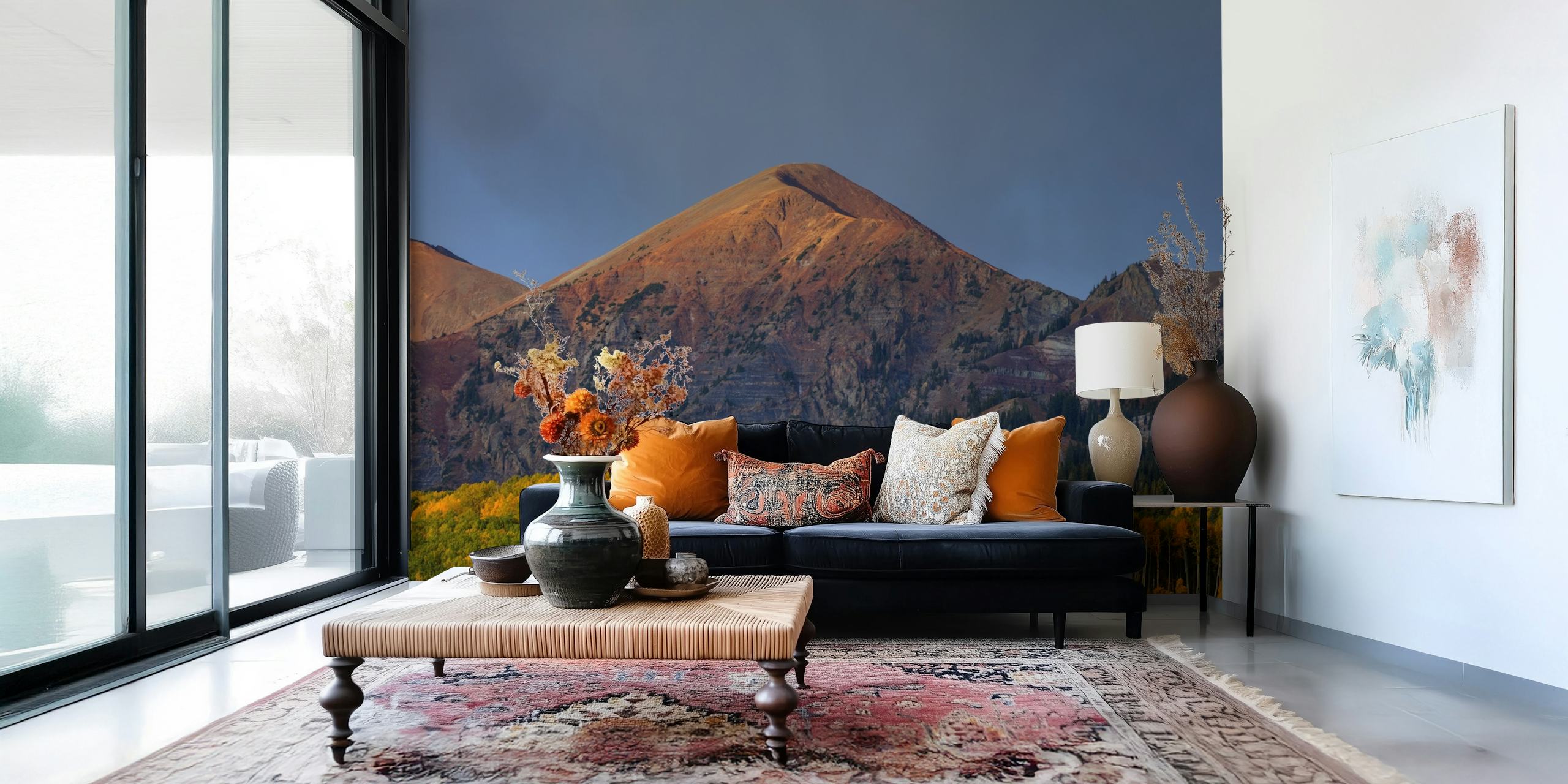 Golden autumn mountain landscape with colorful foliage wallpaper