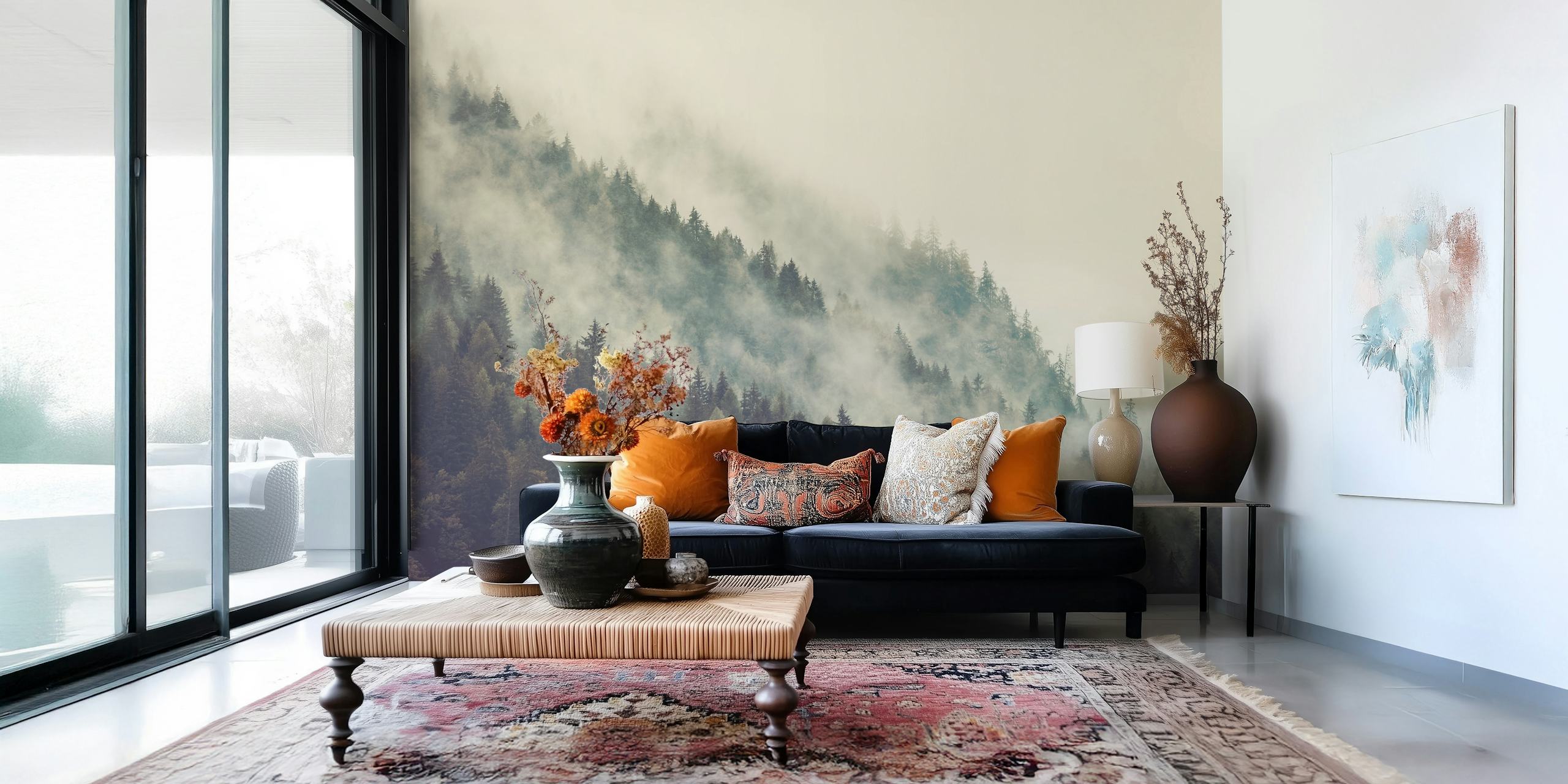 Misty Mountain wallpaper displayed in a room