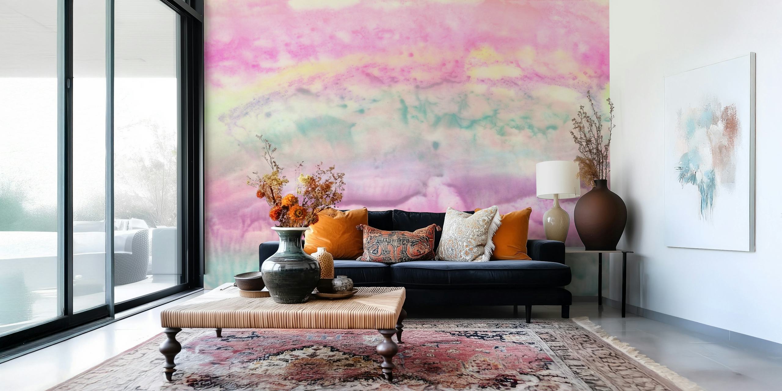 Unicorn Tie Dye wallpaper in a stylish room