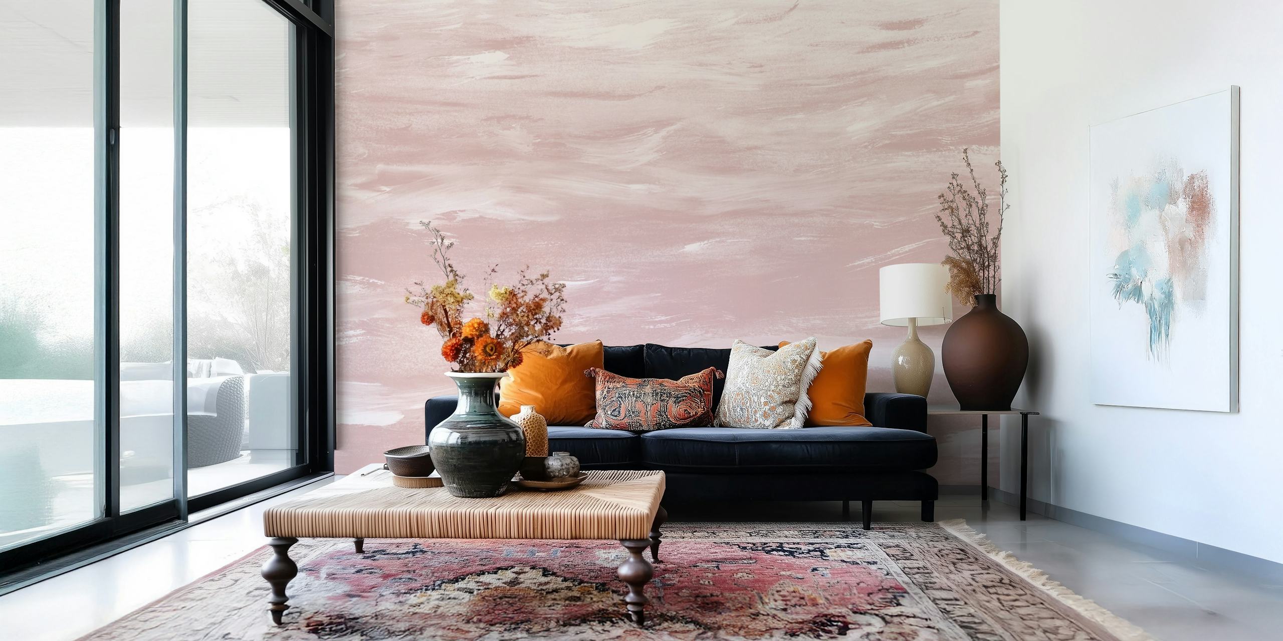Blush watercolor dream wallpaper in a room