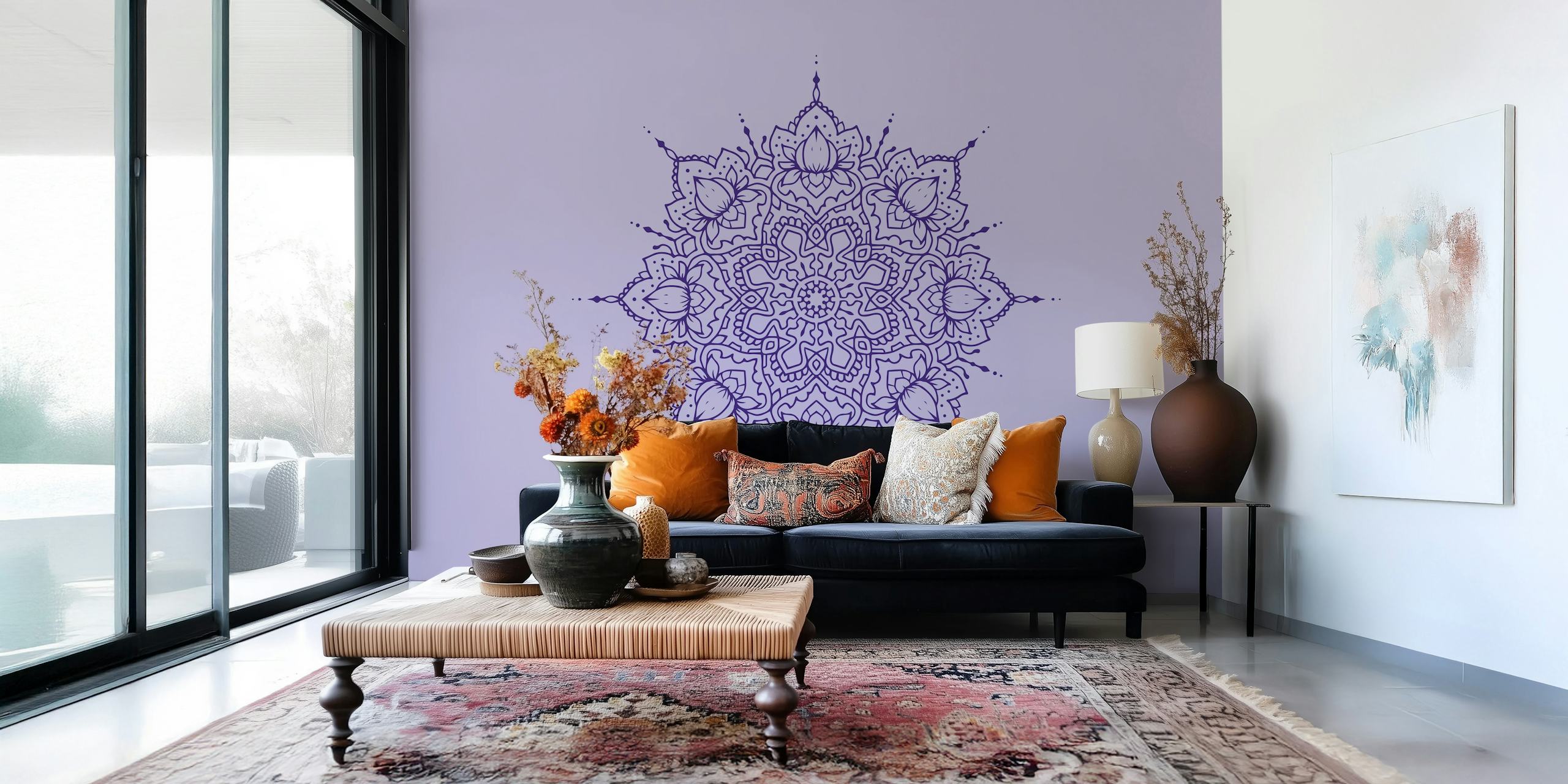 Lotus Mandala in Purple wallpaper in a room