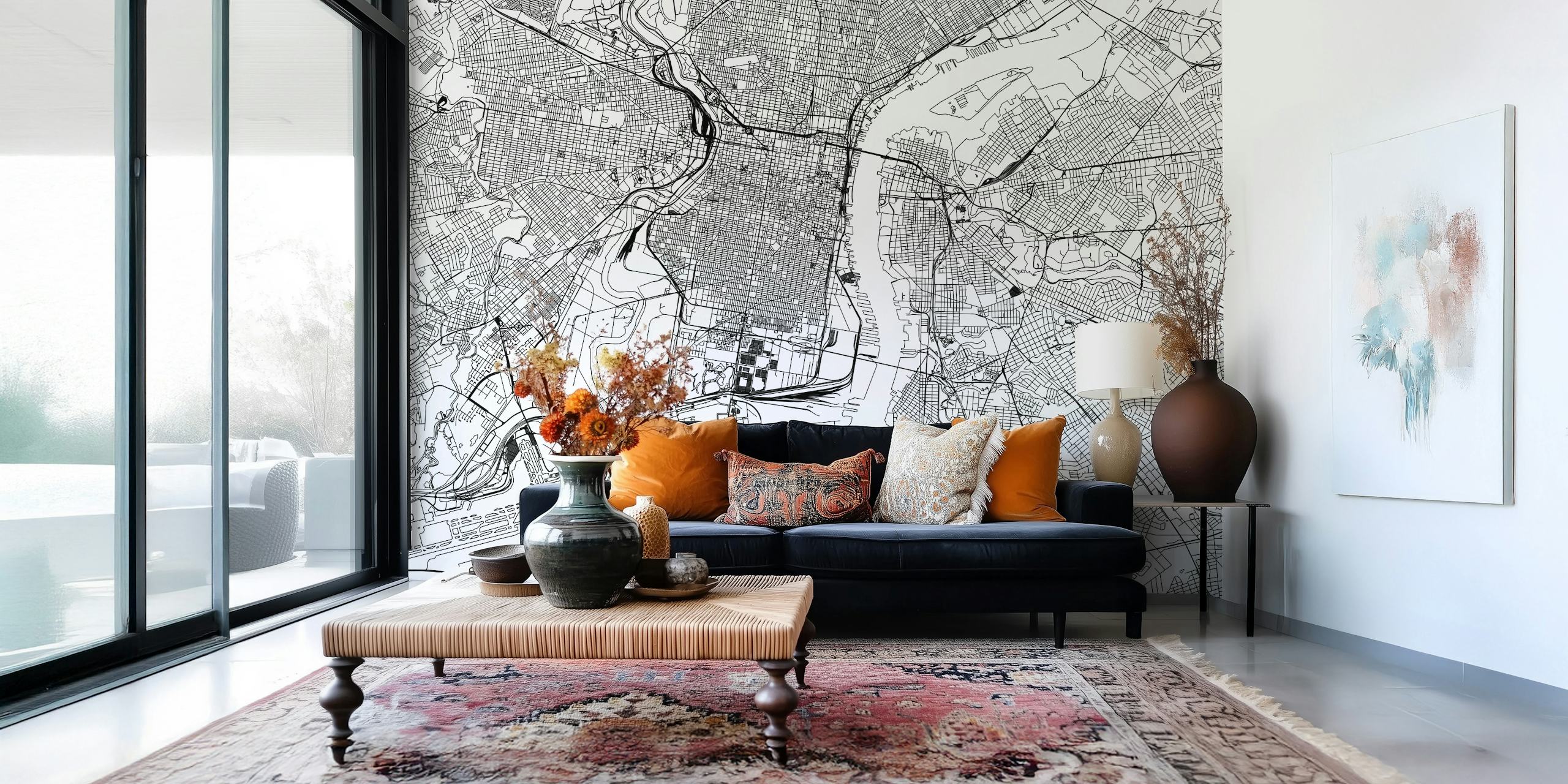Unique Philadelphia City Map Wallpaper showcasing intricate map design