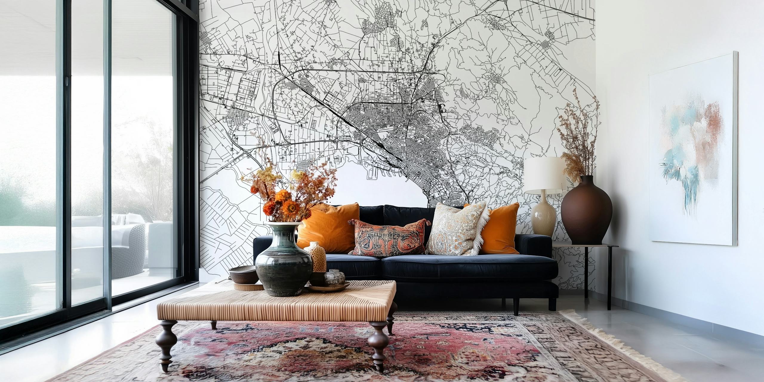Black and white city map wallpaper of Thessaloniki