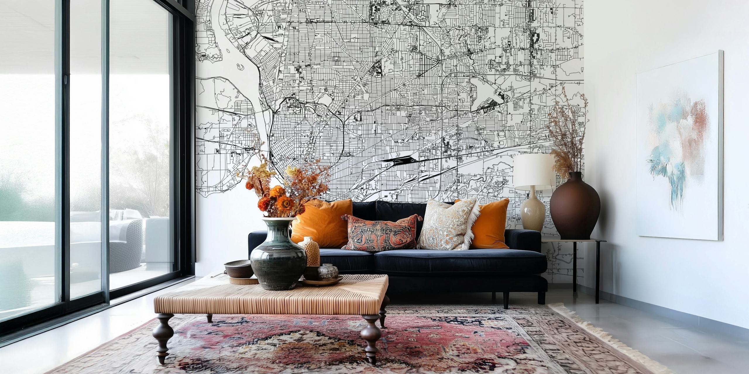 Buffalo Map wallpaper in a modern interior