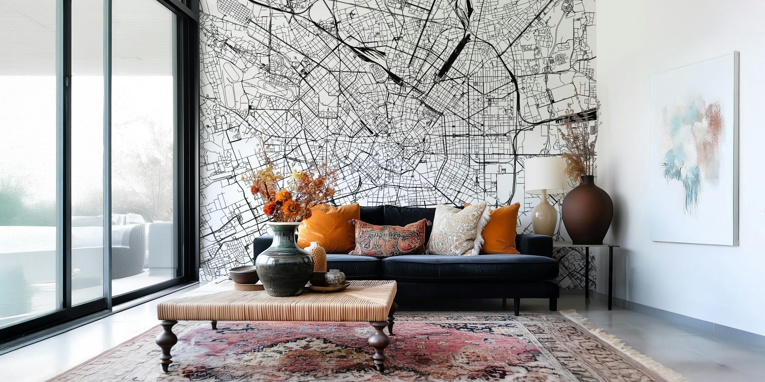 Milan city map in black and white wallpaper