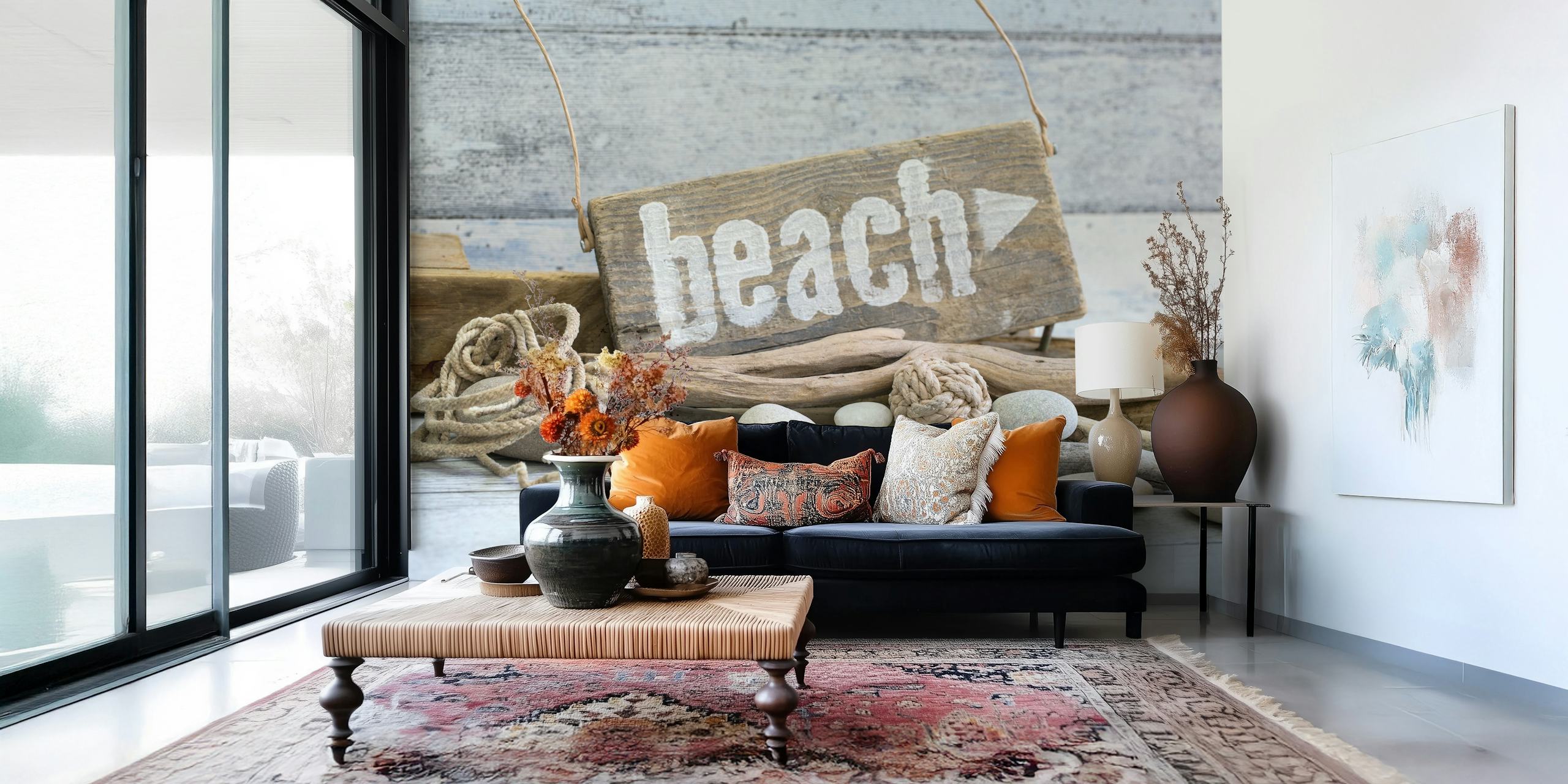 Beach-themed wallpaper design in a room