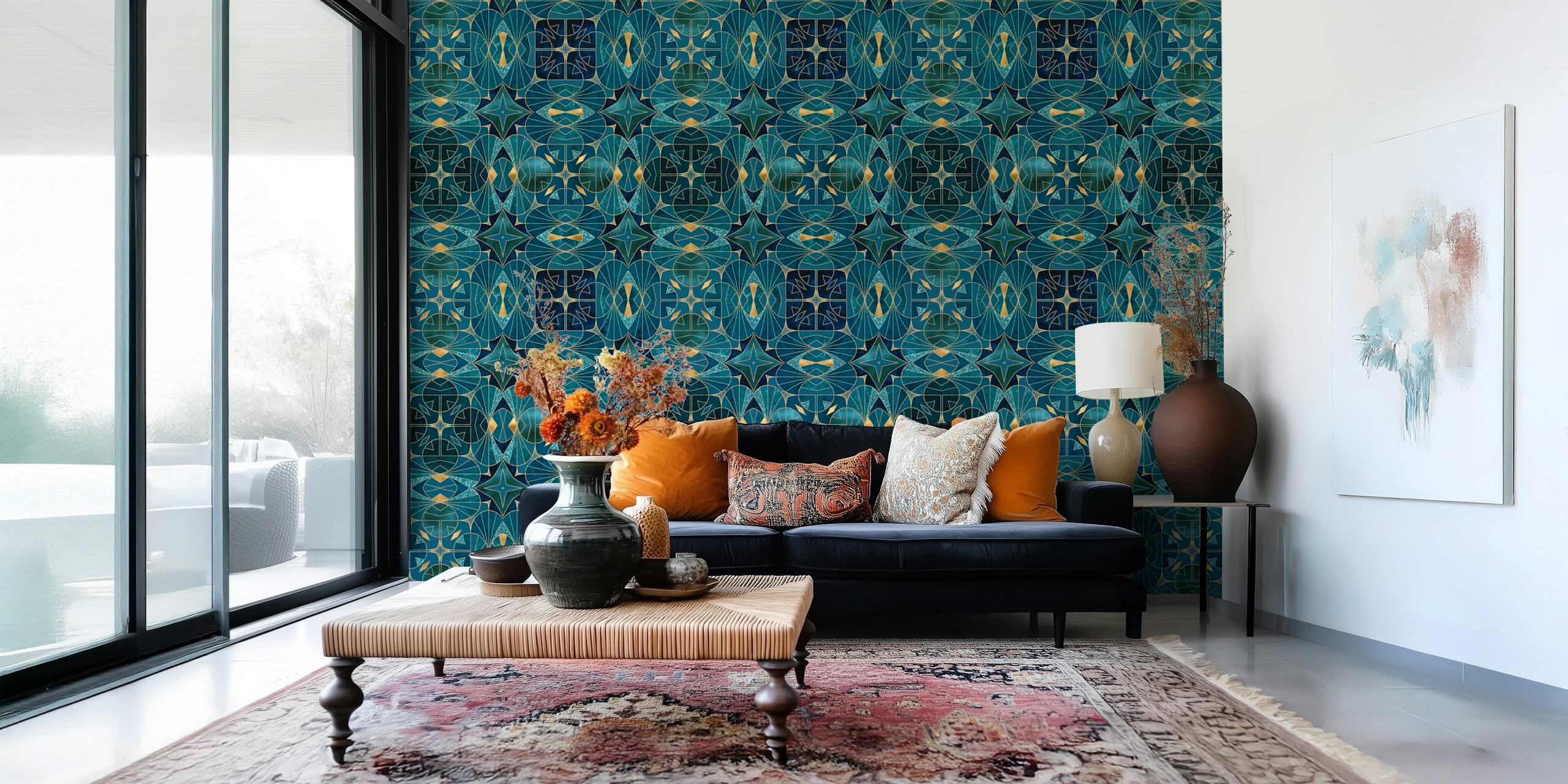 Retro Art Deco wallpaper design en una habitación