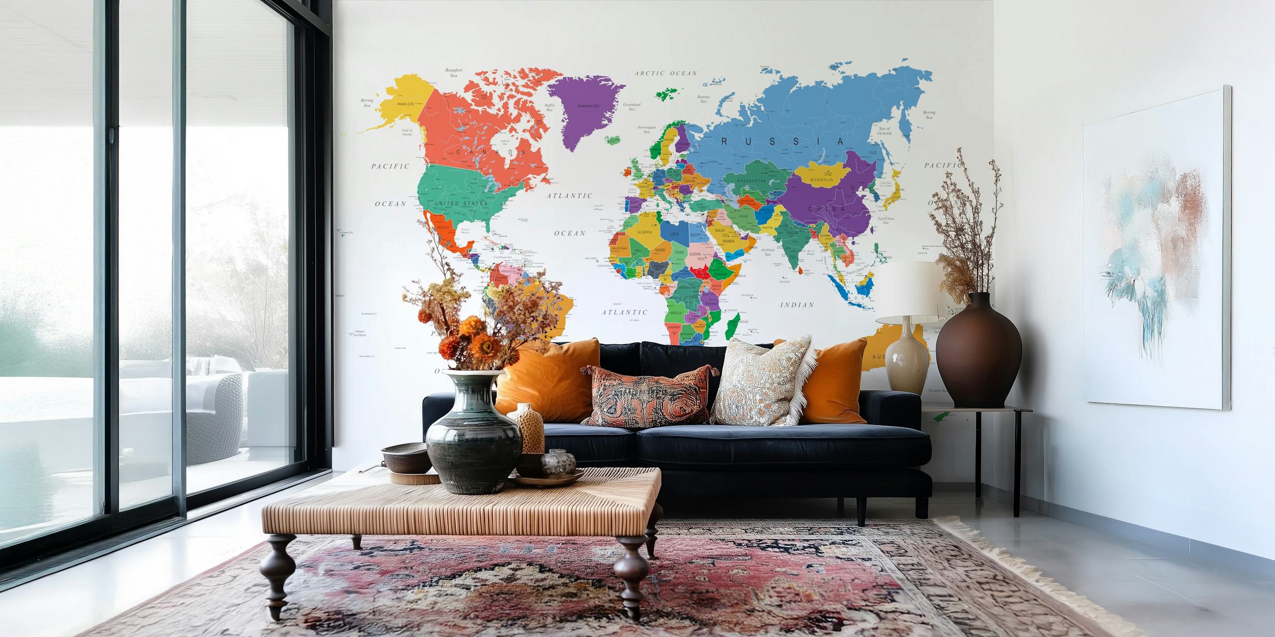 Colorful world map with countries in various bright colors wallpaper