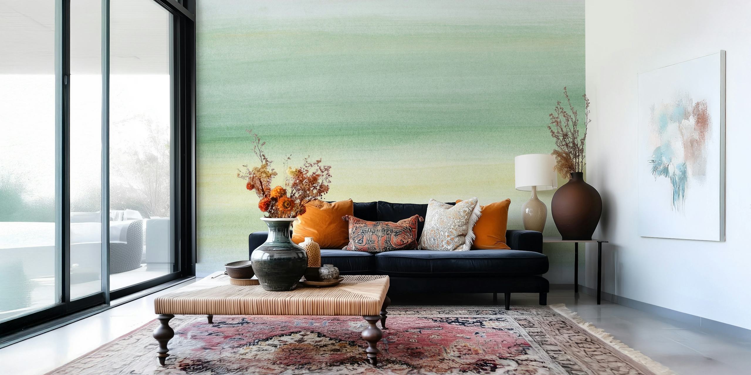 Soft green and yellow abstract watercolor wallpaper