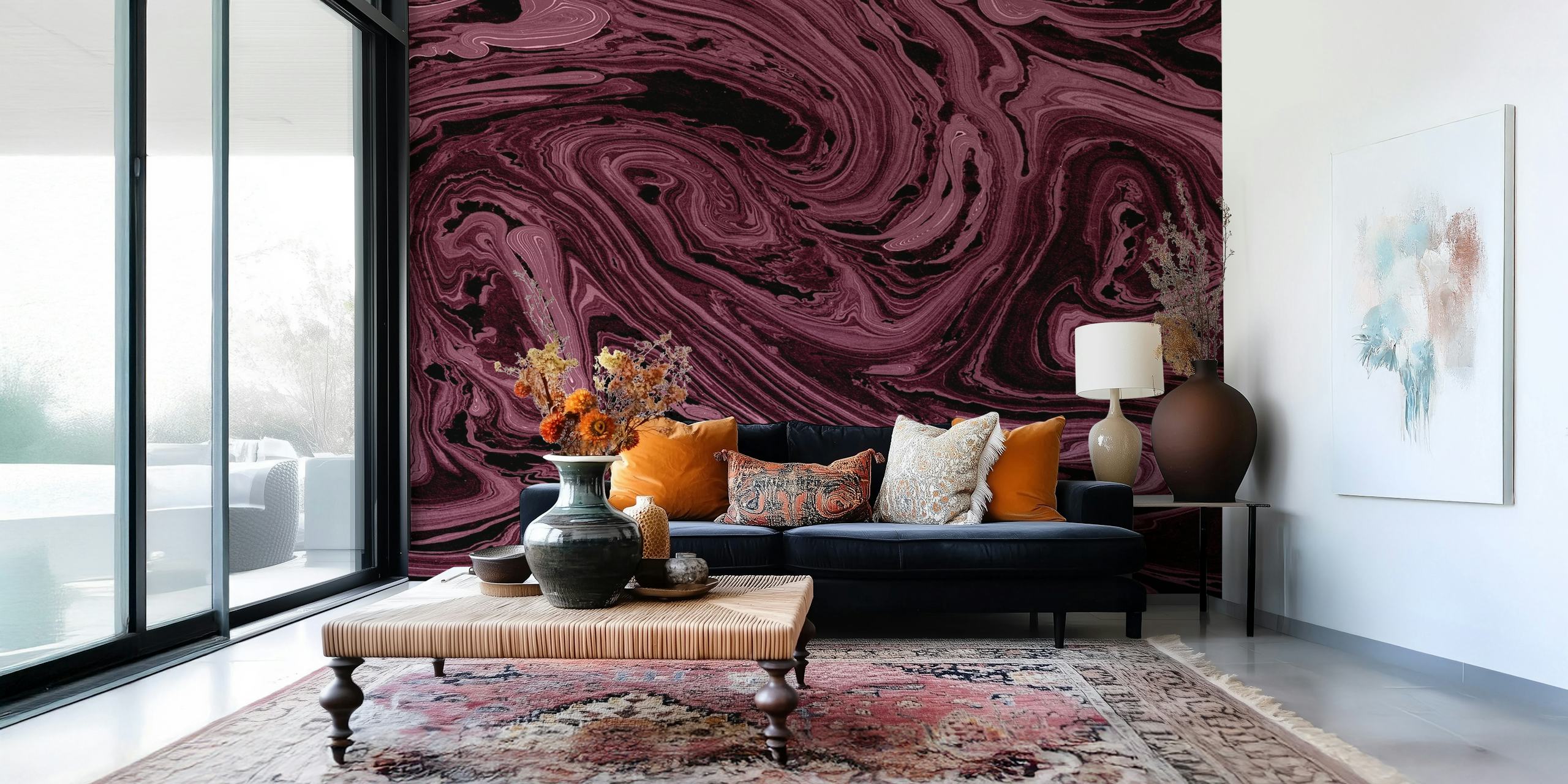 Εντυπωσιακό Burgundy Marble τοιχογραφία σε situ
