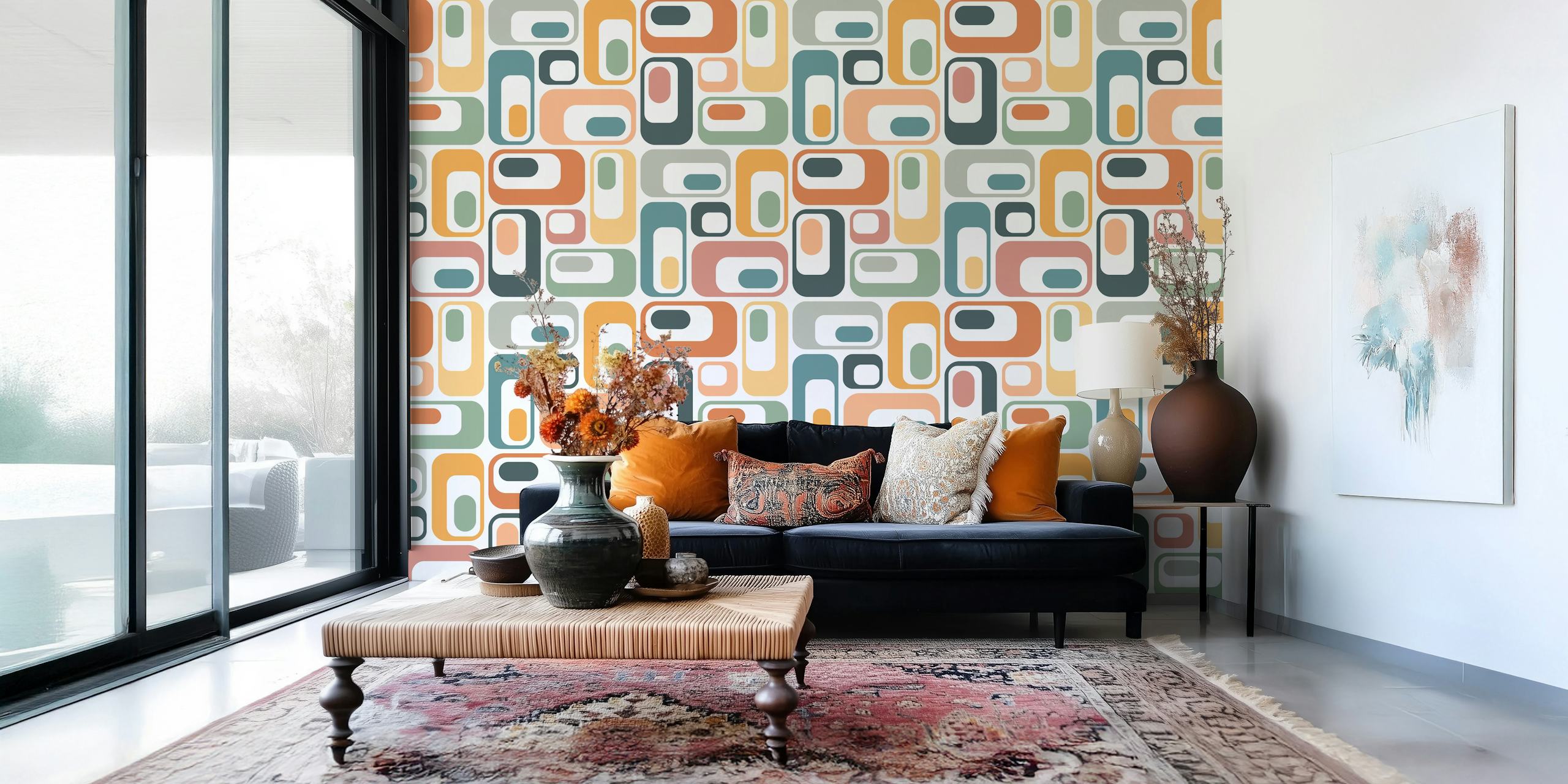 Geometric retro ovals in pastel colors wallpaper