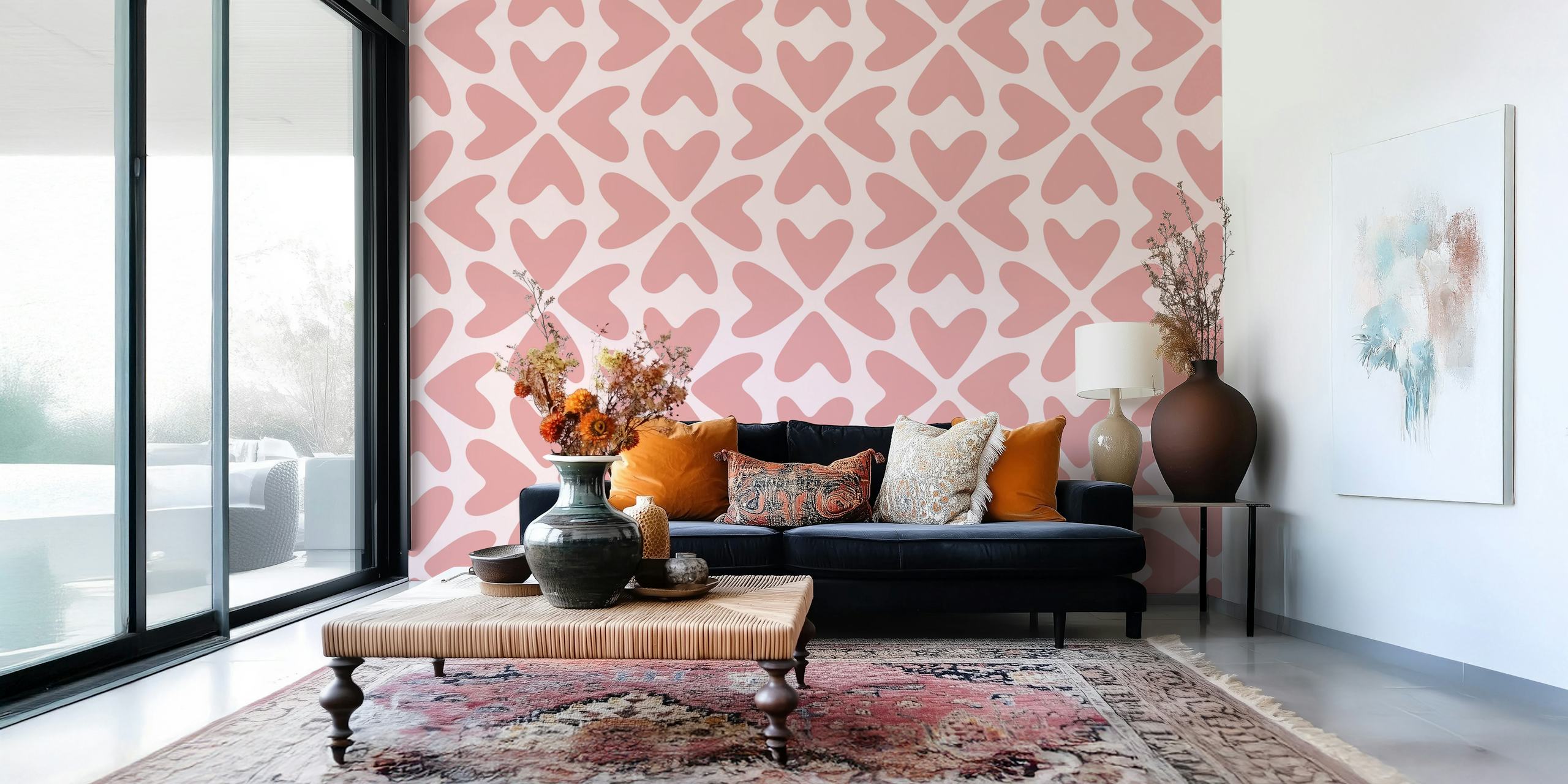 Bold Love moody pink wallpaper in a room