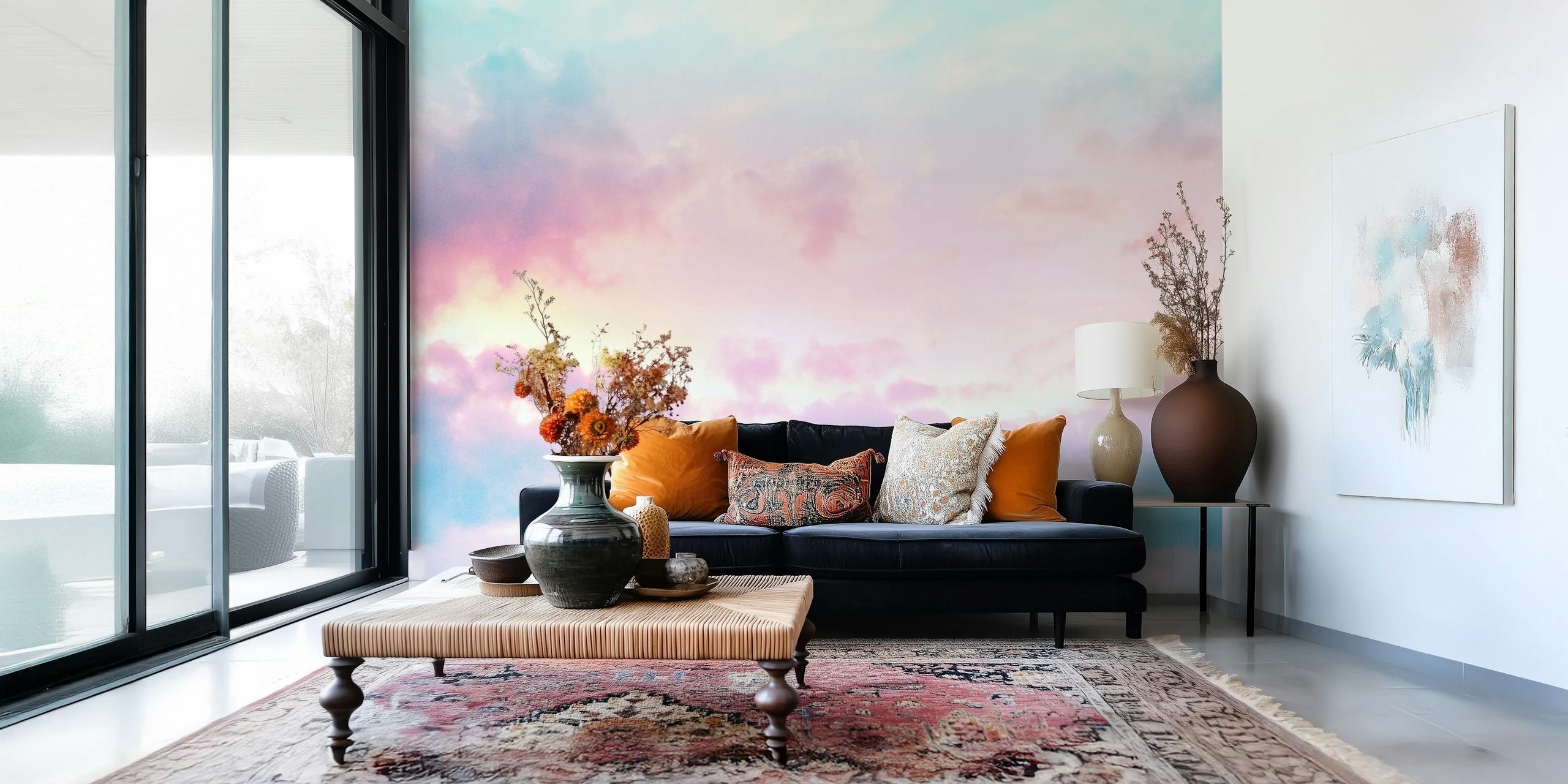 Unicorn no meio de pastel Cloud mural