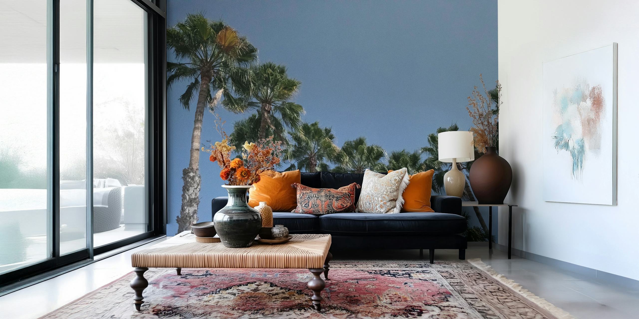 Palm trees wallpaper in a room setting