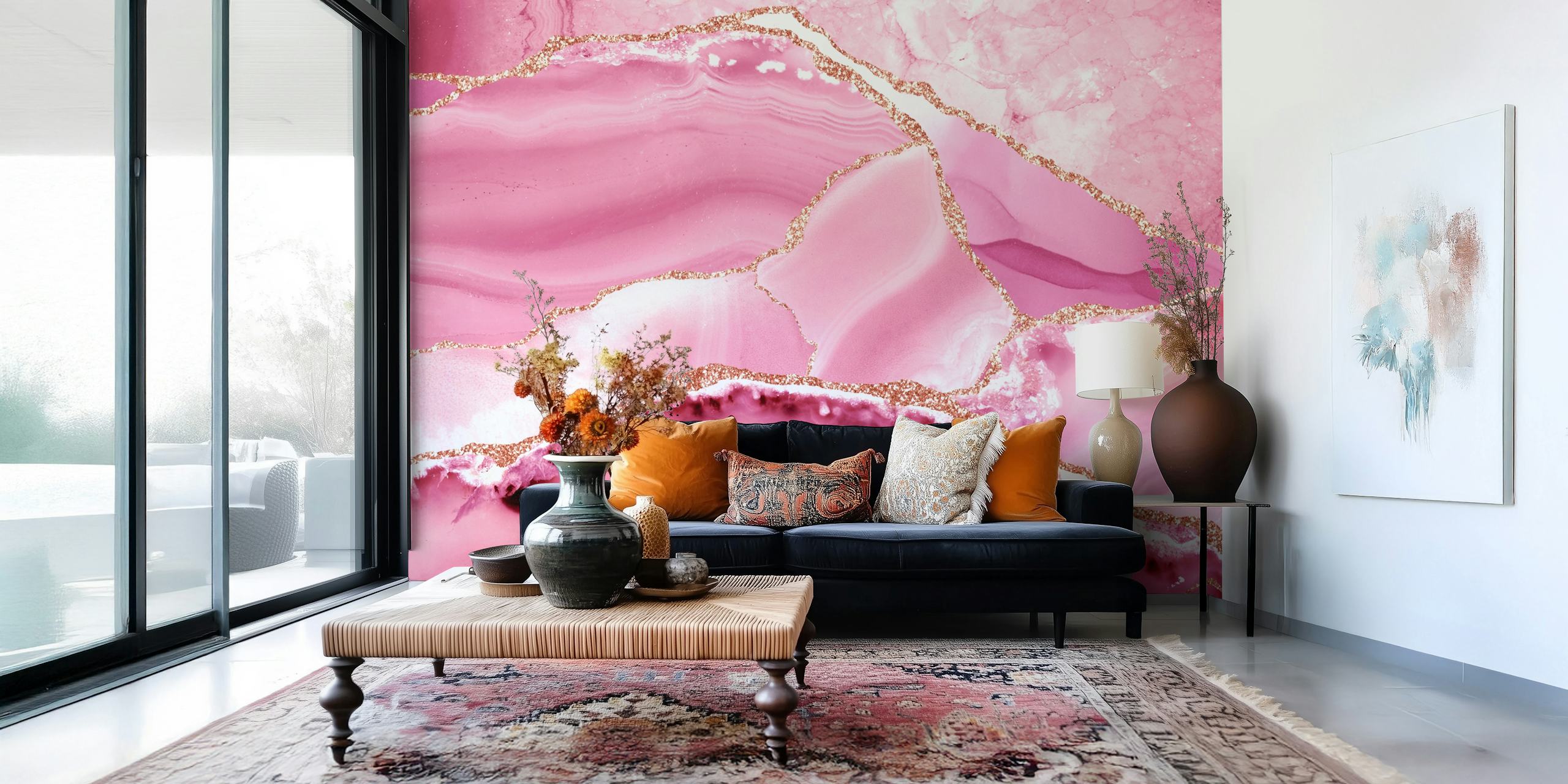 Hygge Pink Marble wallpaper design in a room
