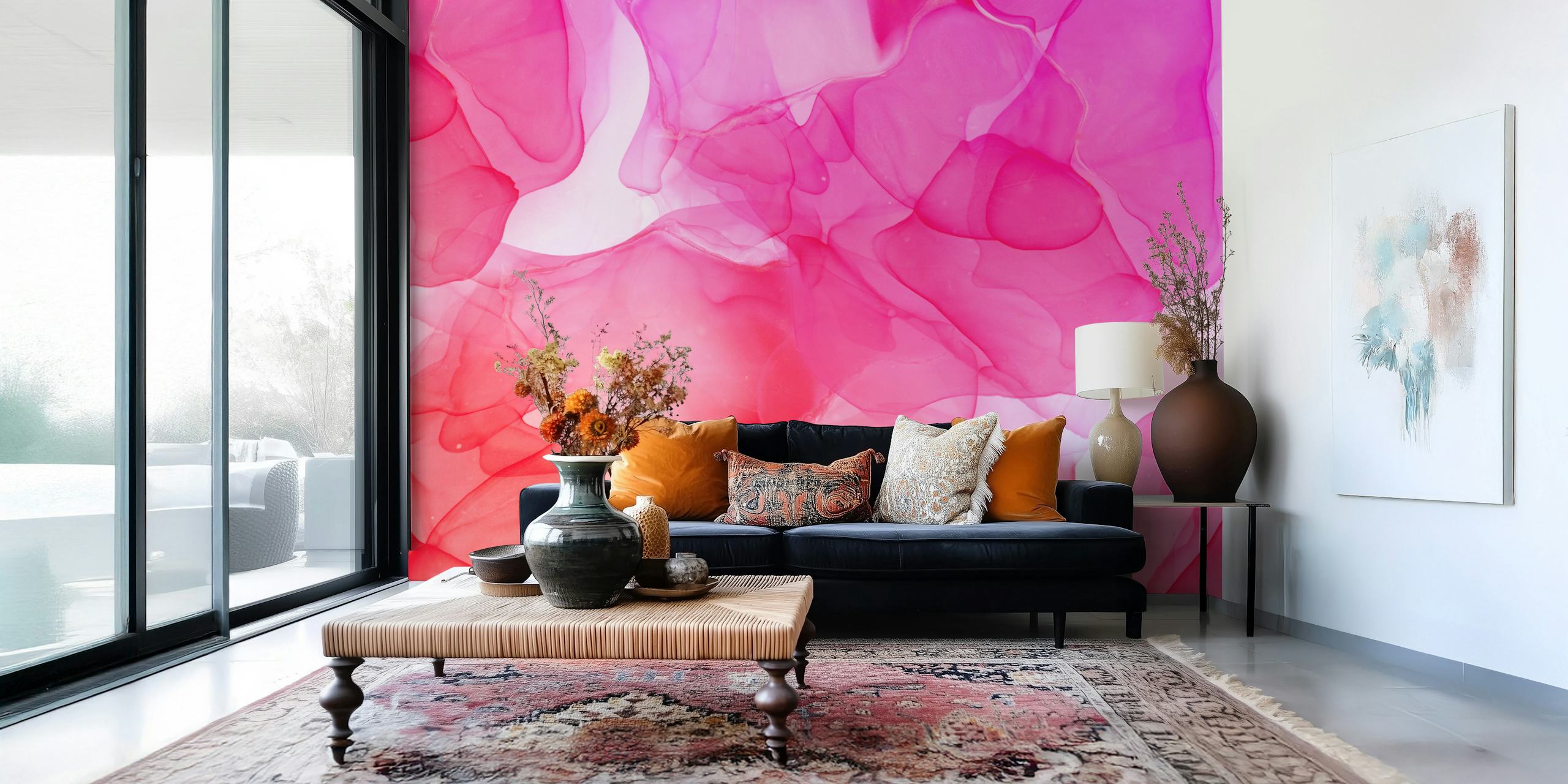 Abstrakte rosa und rote flüssige Kunst Tapete