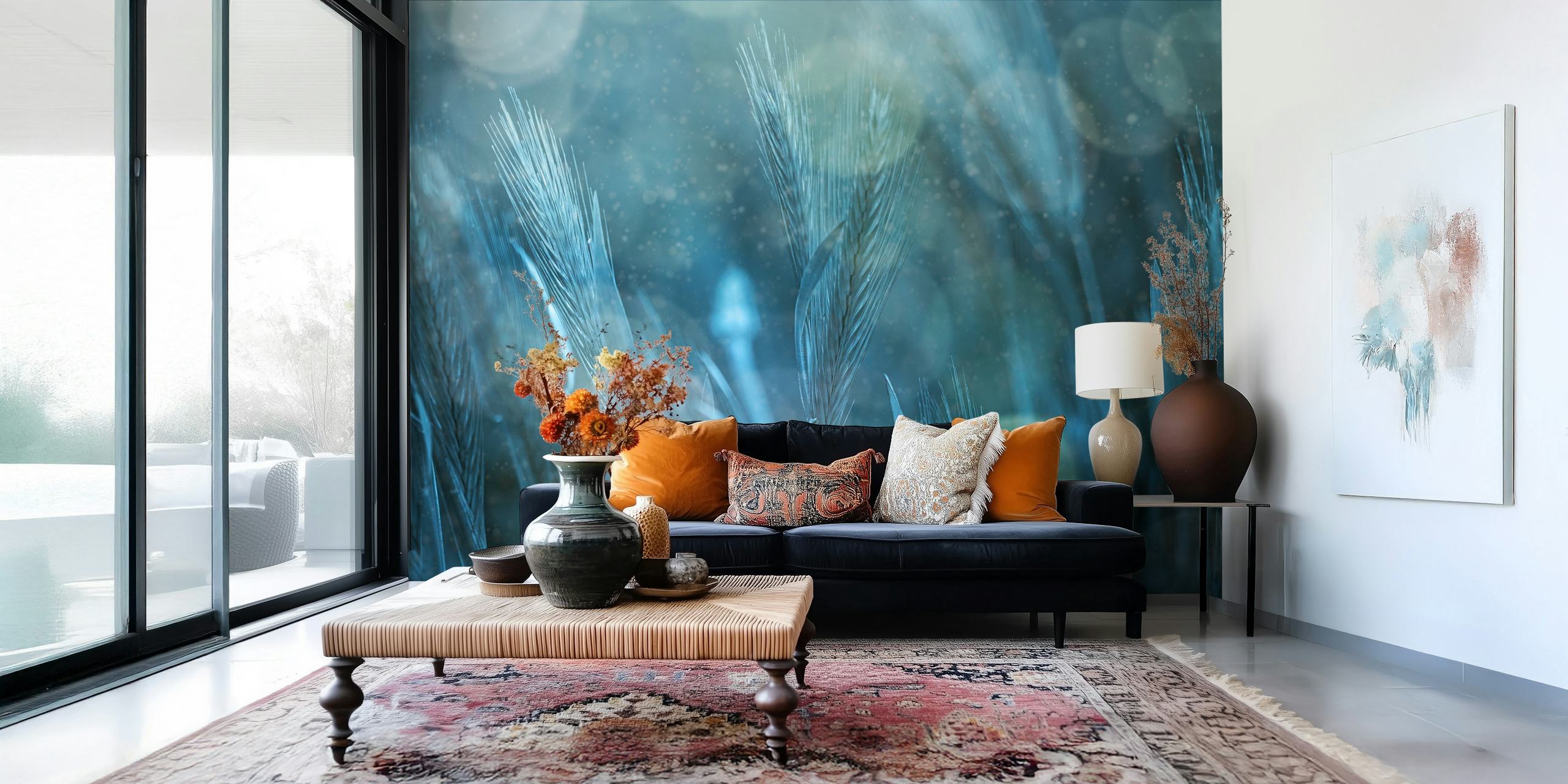 Design de papel de parede com tema natural em uma sala