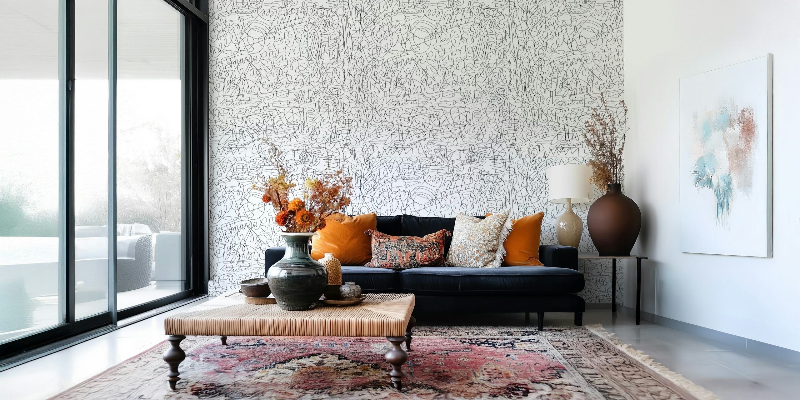 Scribble Pattern wallpaper displayed in a room
