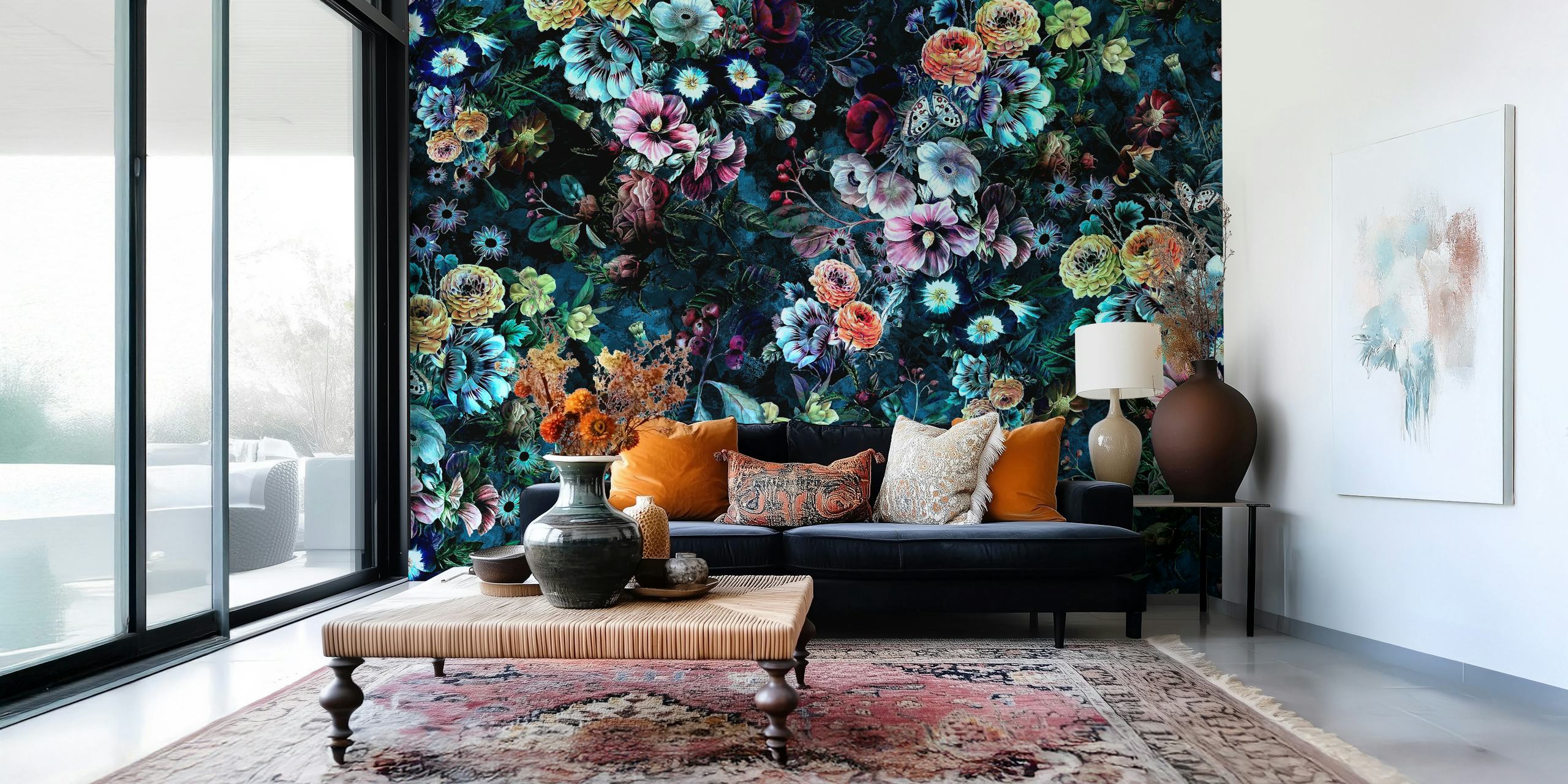 No Wallpaper Night Garden destacando flores neon em flor em uma cena noturna vívida