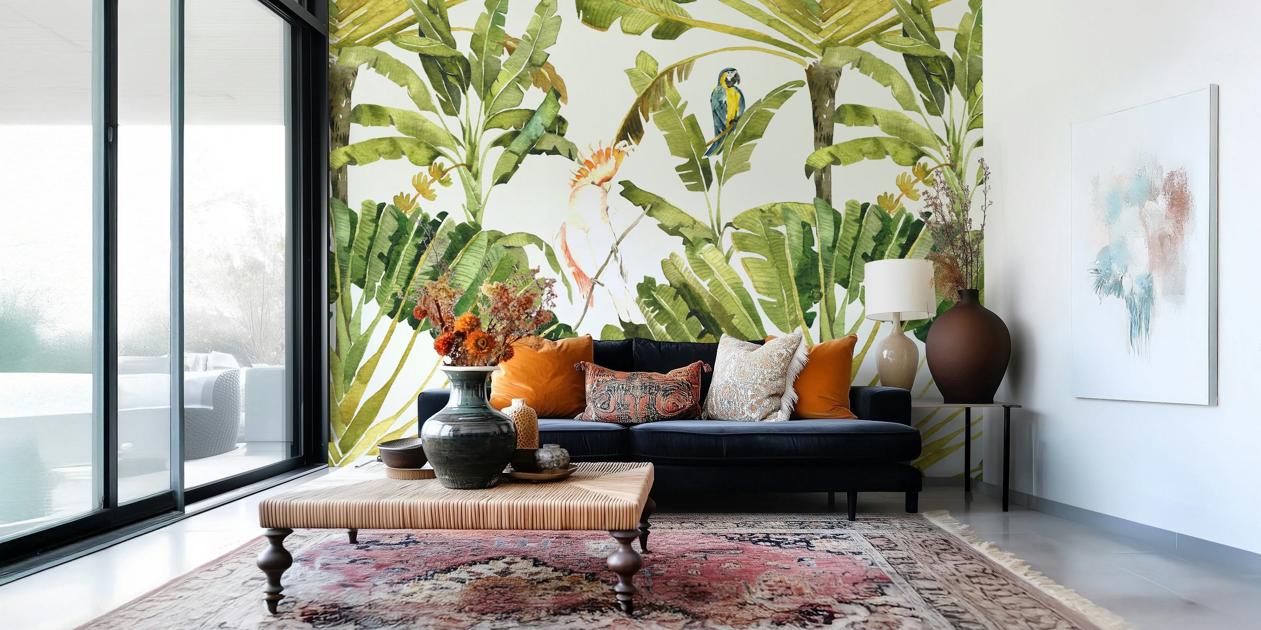 Exotic Jungle Canopy Tapete mit Cockatoo und Parrot