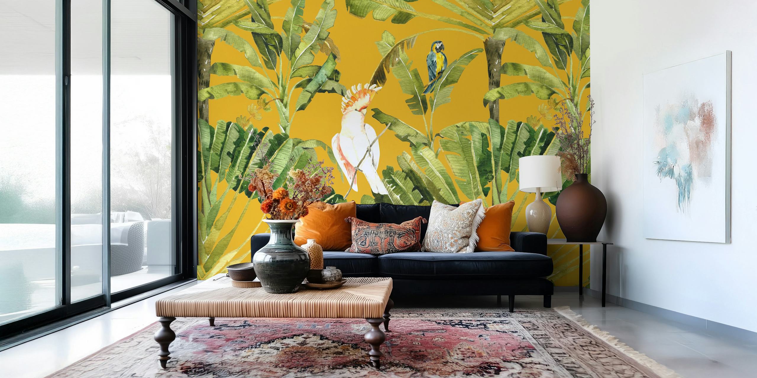 Jungle Paradise Birds wallpaper en una habitación