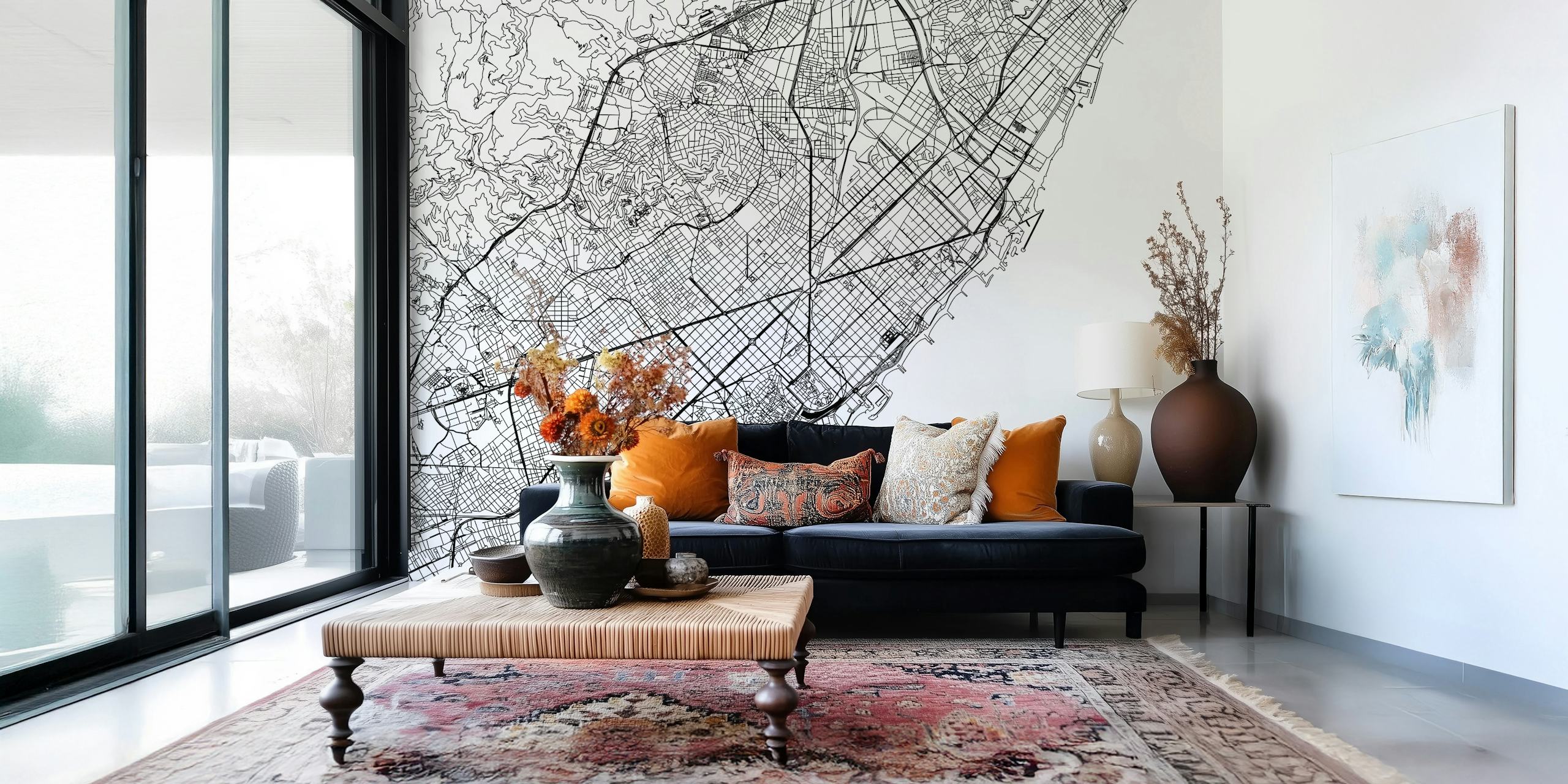 Papel pintado Barcelona Map exhibido en una habitación