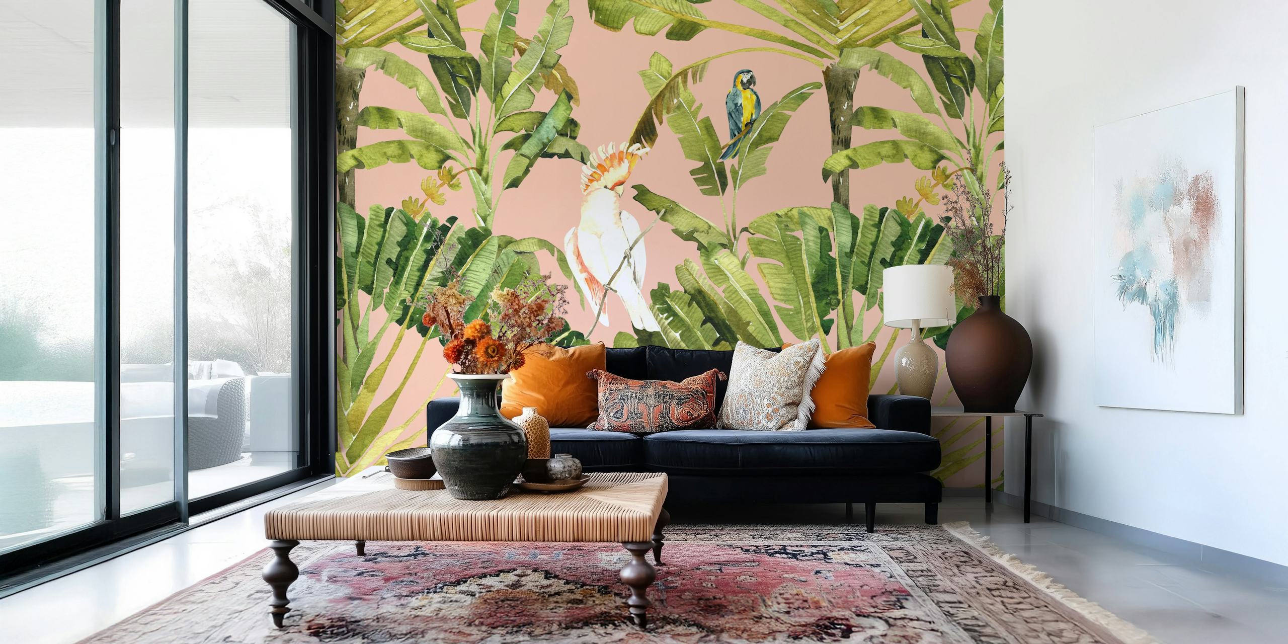 Papel pintado White Cockatoo y Parrot en una habitación
