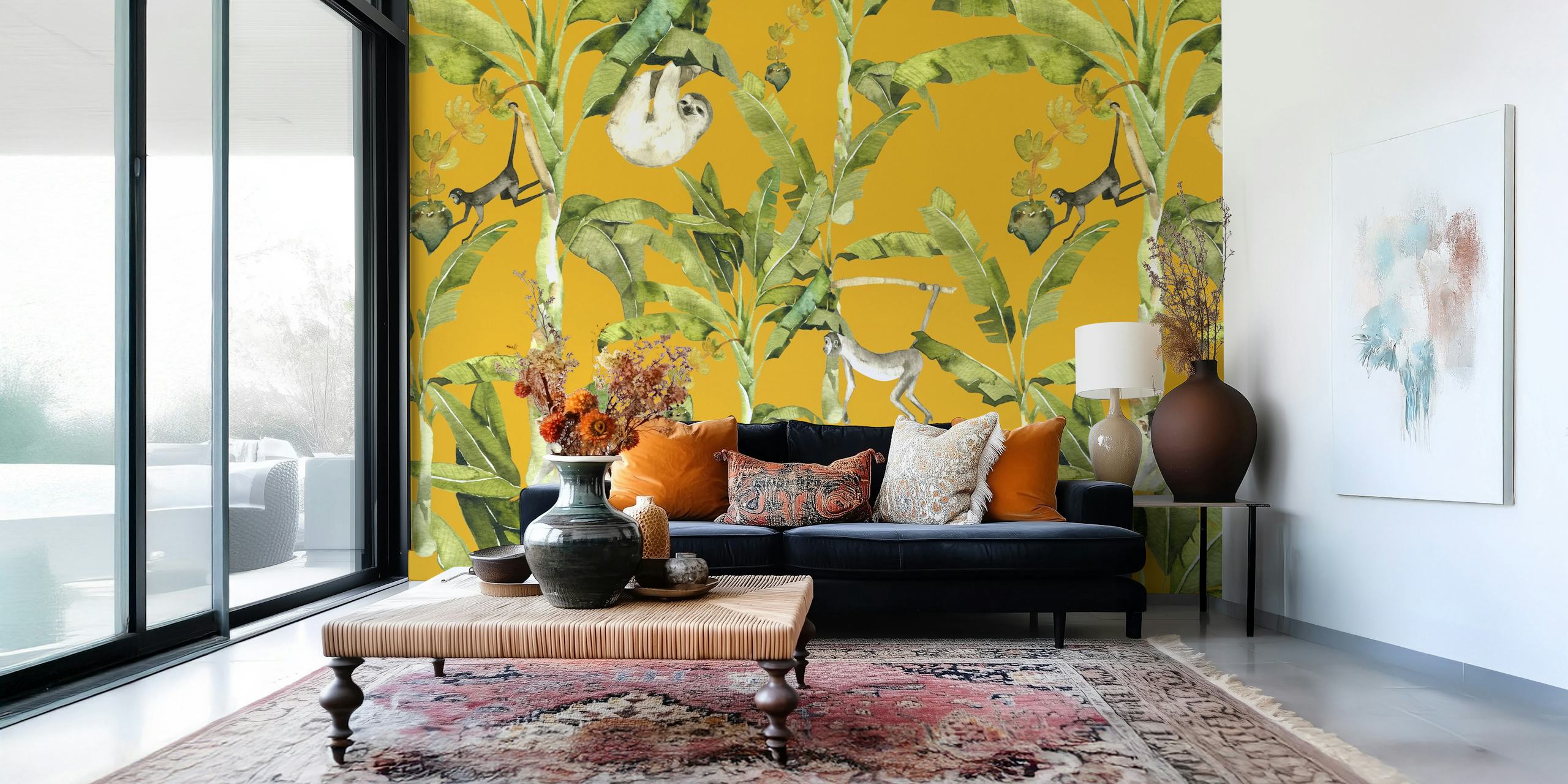 Wild Palm Grove wallpaper with monkeys and plants