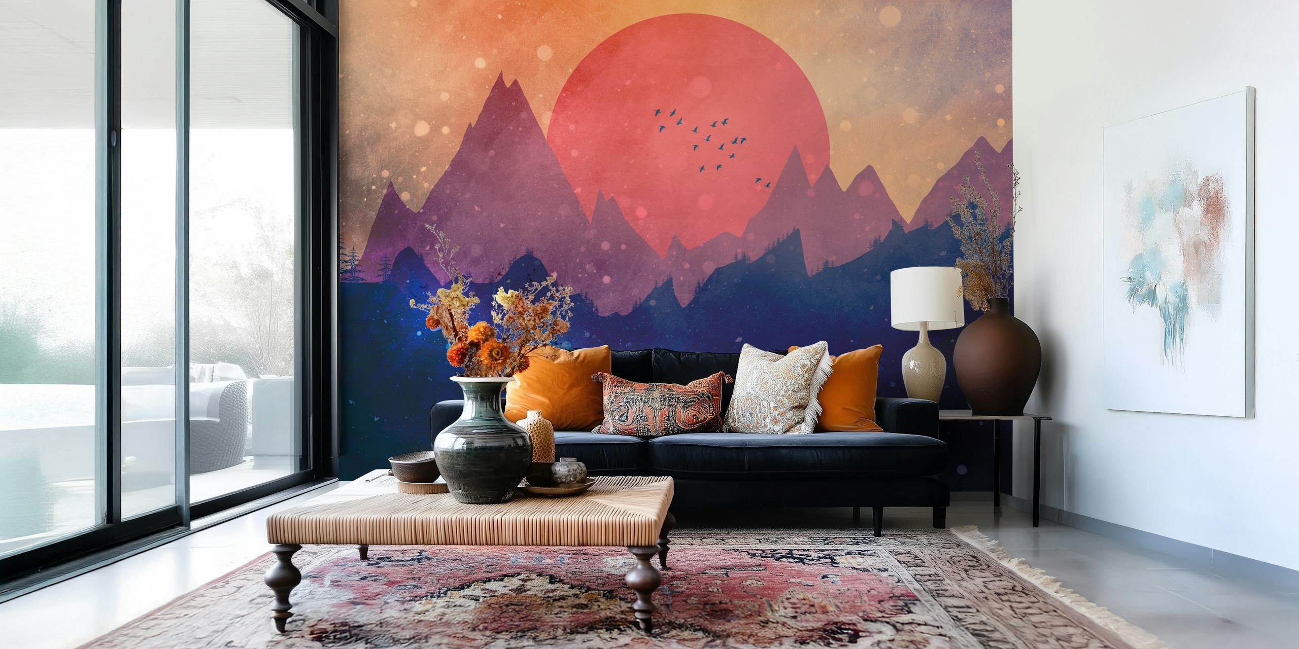 Σχεδίαση ταπετσαρίας Crimson Sun Over Mystic Peaks
