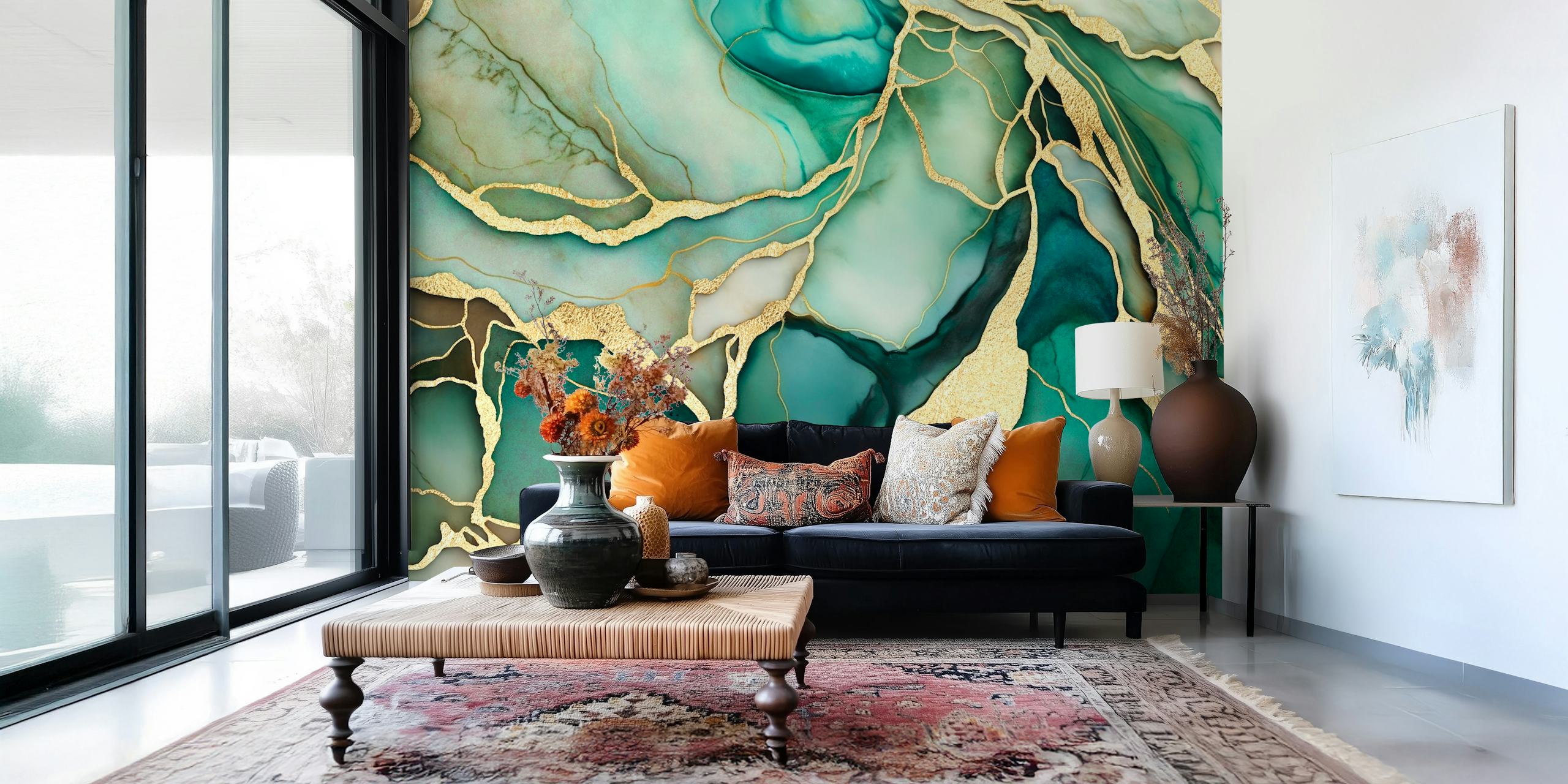 Mystic Marble Jade Veins behang in een kamer