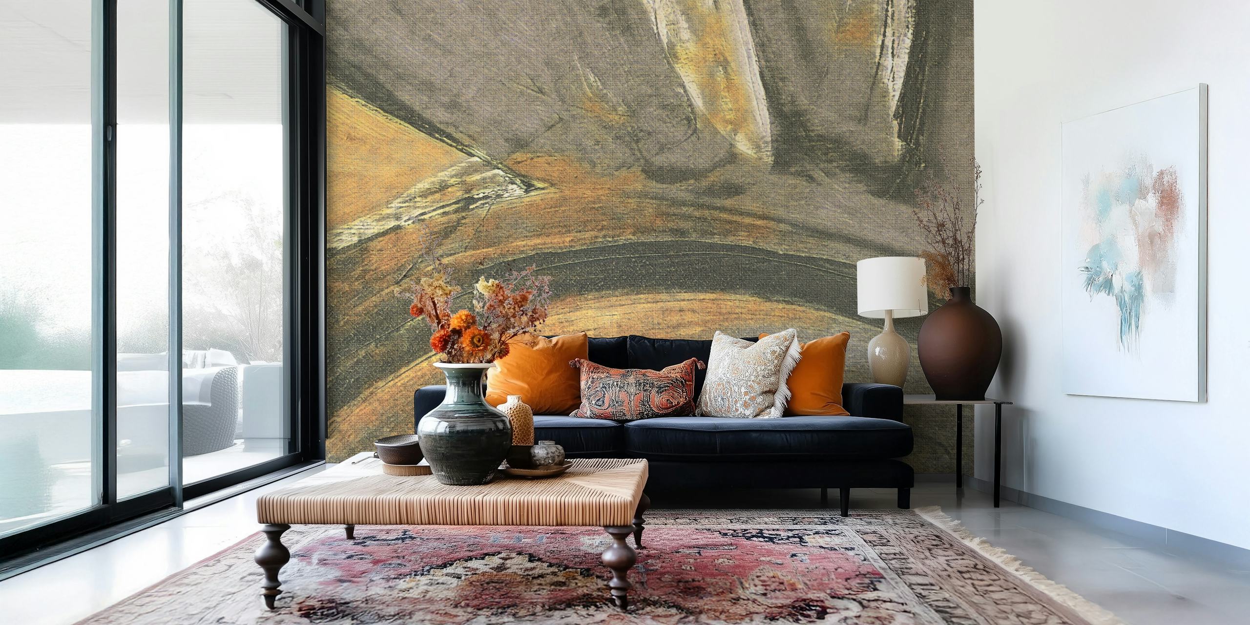Brown abstract shapes and strokes wallpaper