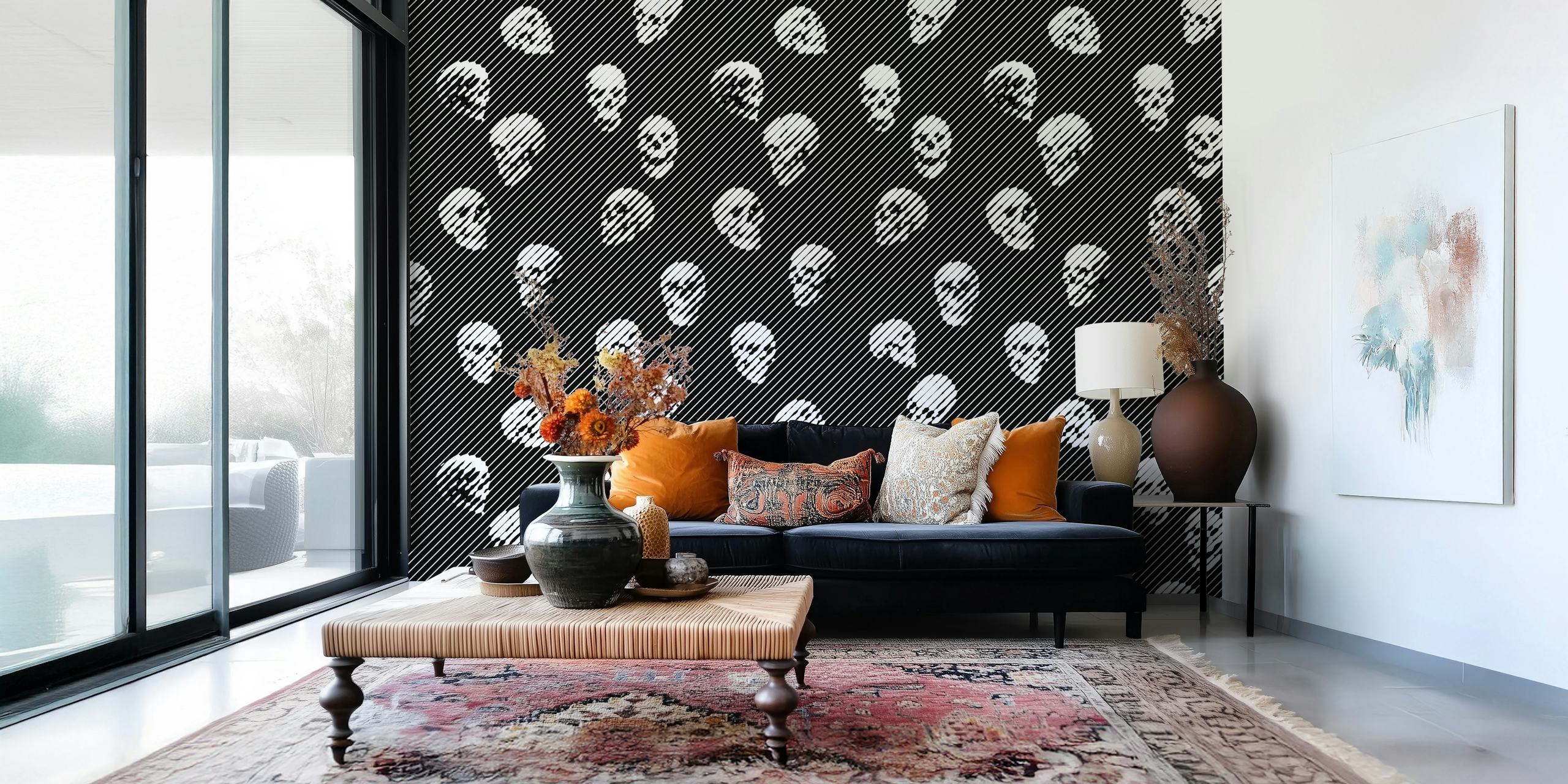 Halftone Skull wallpaper in a room