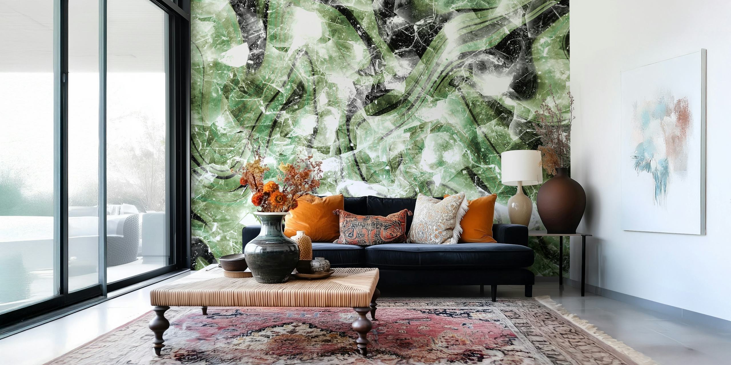Green Crystal Waves tapet i et rom