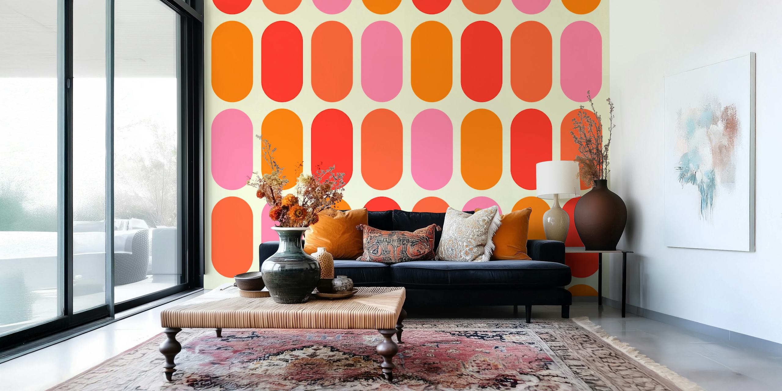 Mid Century Modern wallpaper in a colorful room