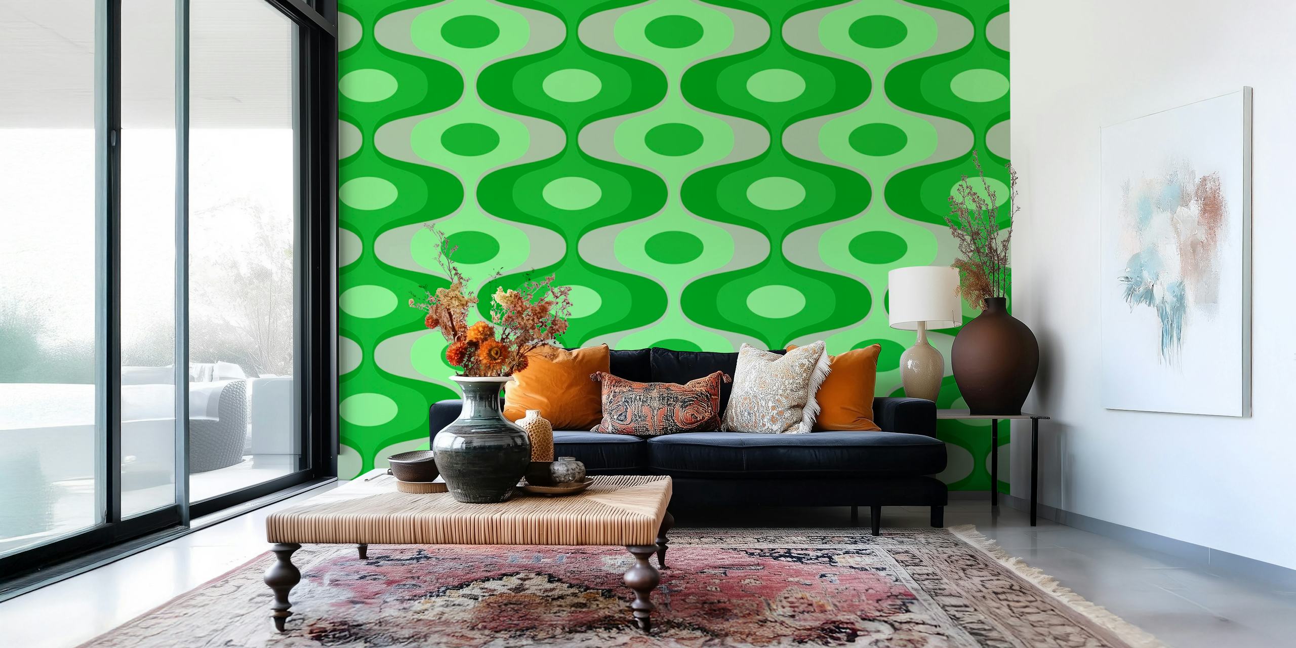 Green abstract geometric shapes in multiple shades wallpaper