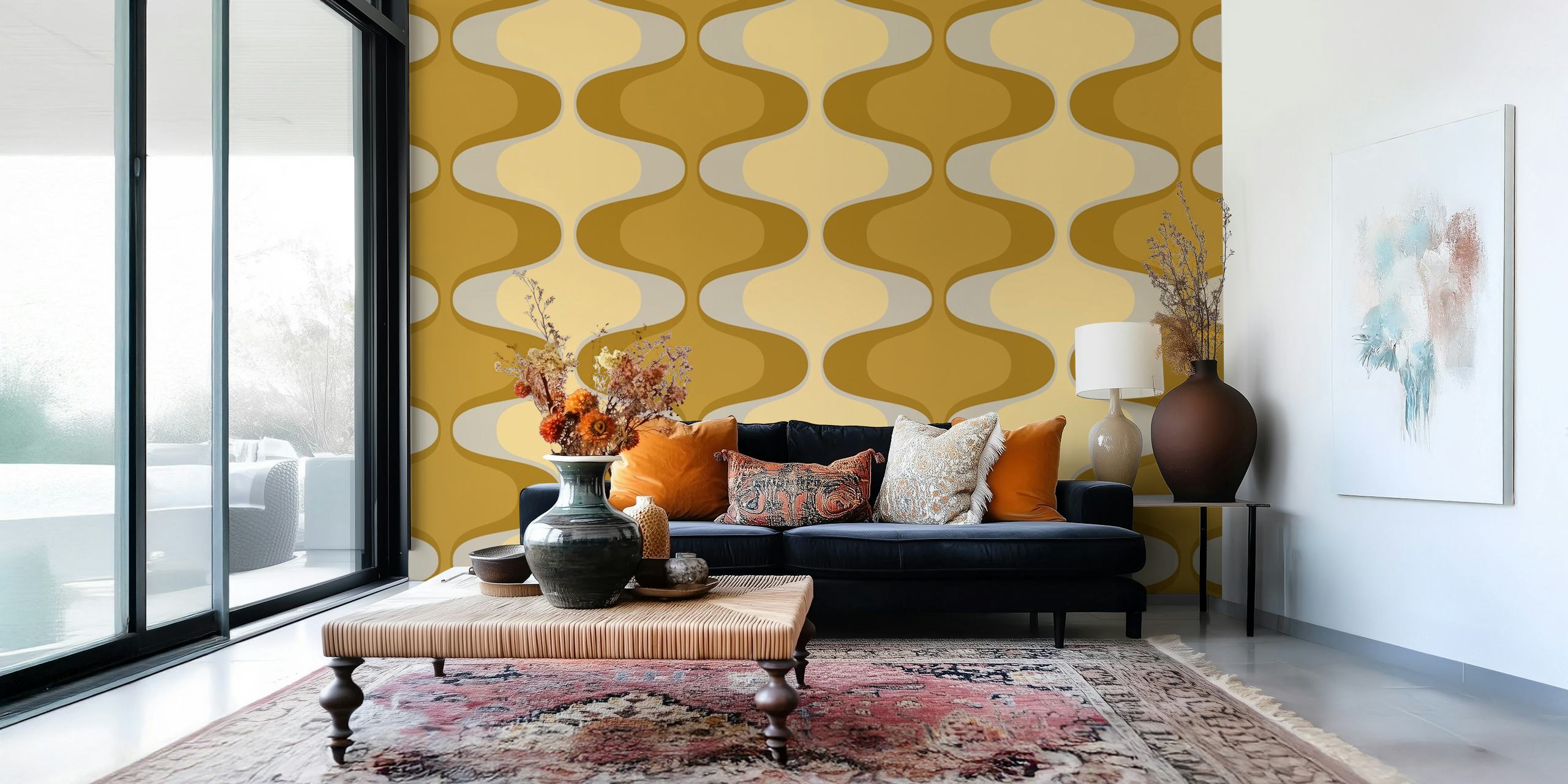 papel pintado Retro Mod Curves en una habitación