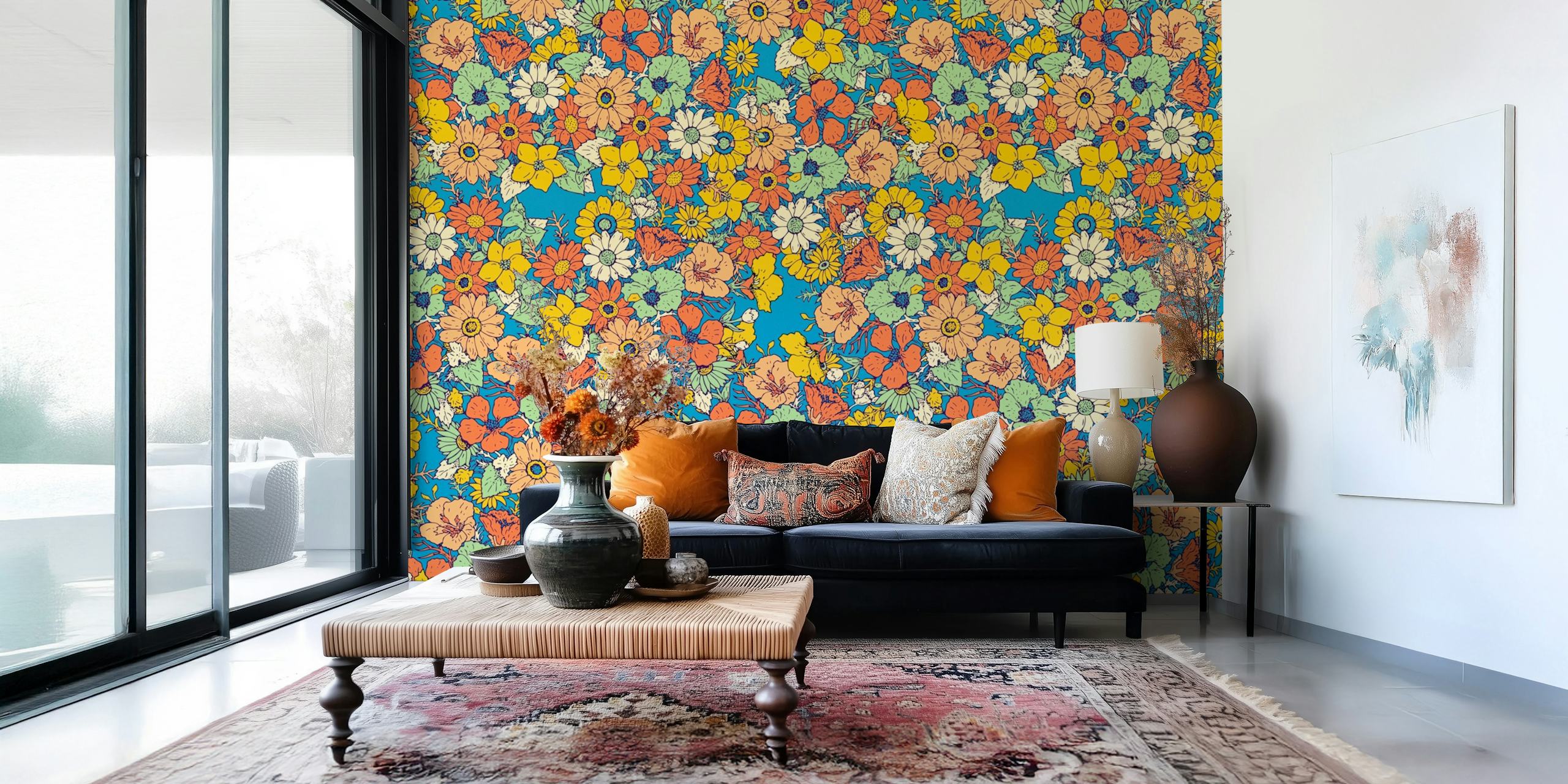 Multicolor vintage garden ταπετσαρία σε ένα δωμάτιο