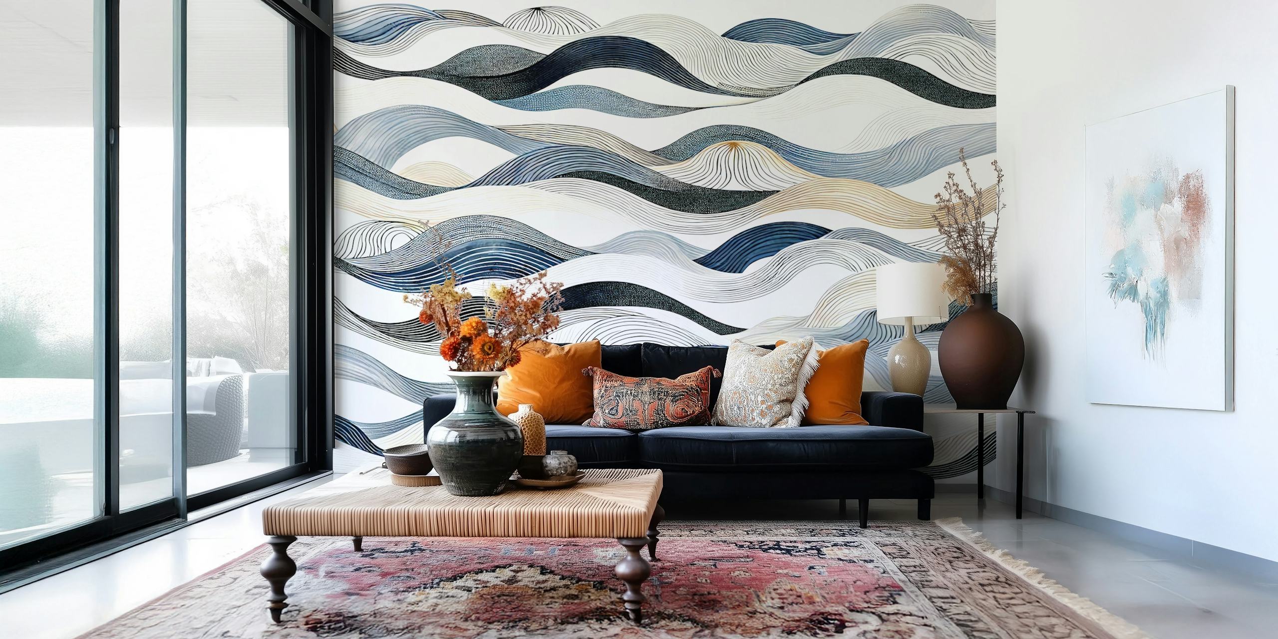 Diseño de papel pintado Contemporary Tides con olas