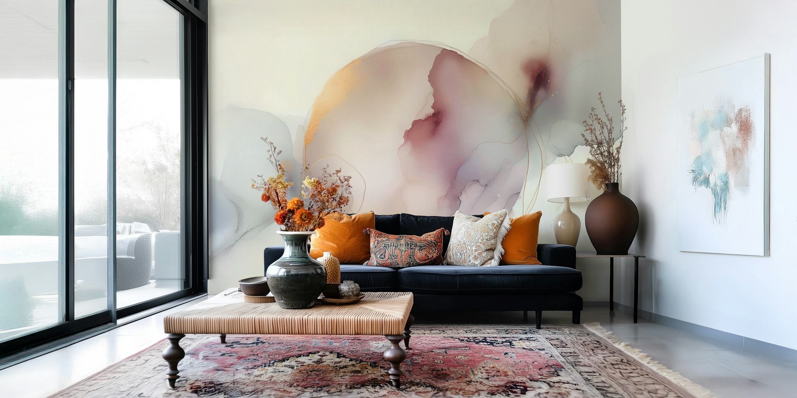 Soft abstract shapes in pink and beige hues wallpaper
