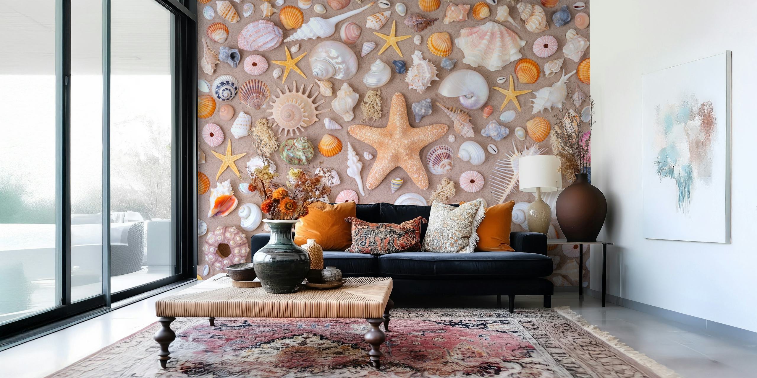 Colorful seashells and starfish pattern wallpaper