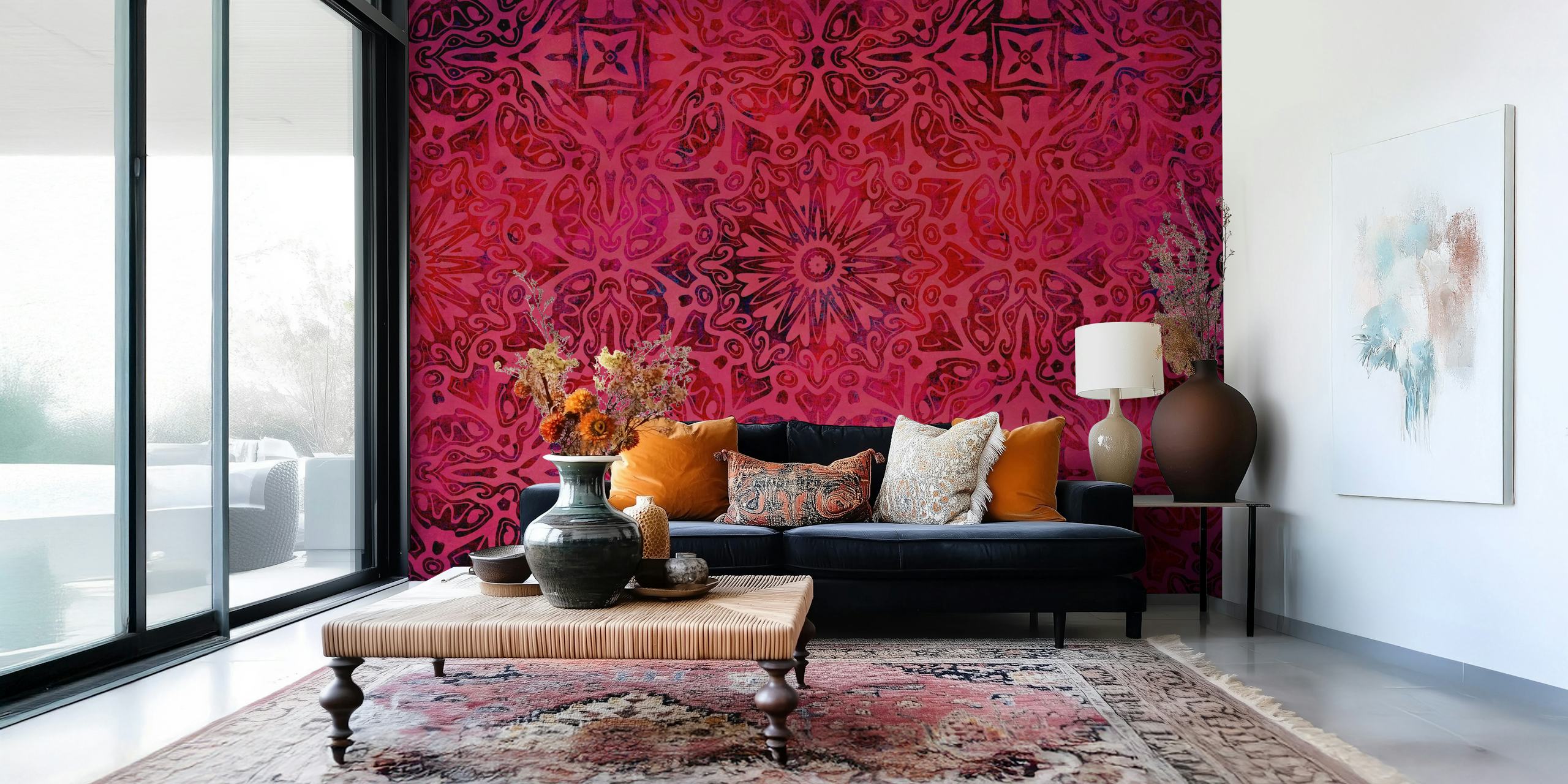 Ταπετσαρία Red Vintage Modern Kelim σε ένα δωμάτιο
