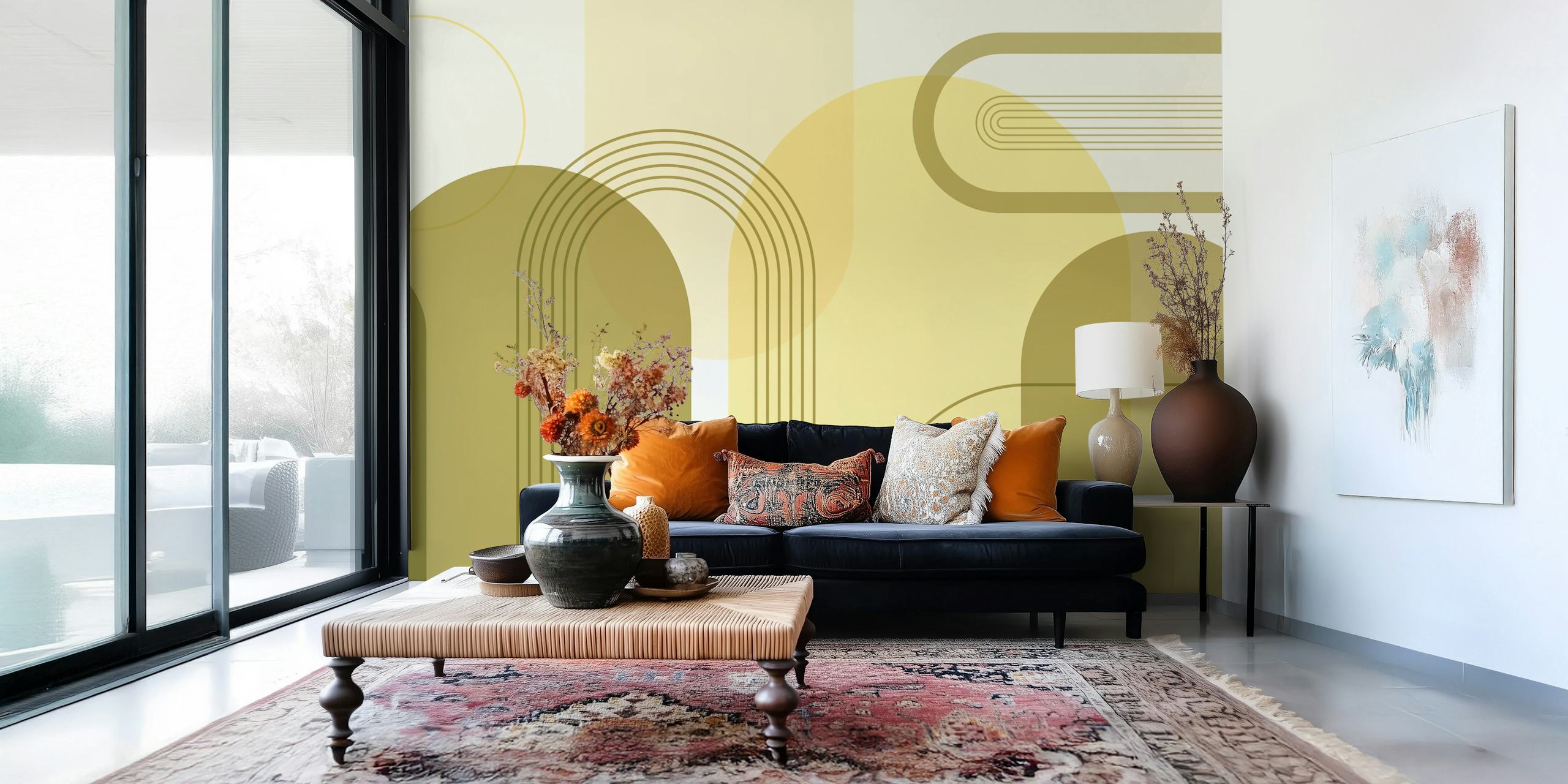 Geometric lines and shapes in earthy tones wallpaper