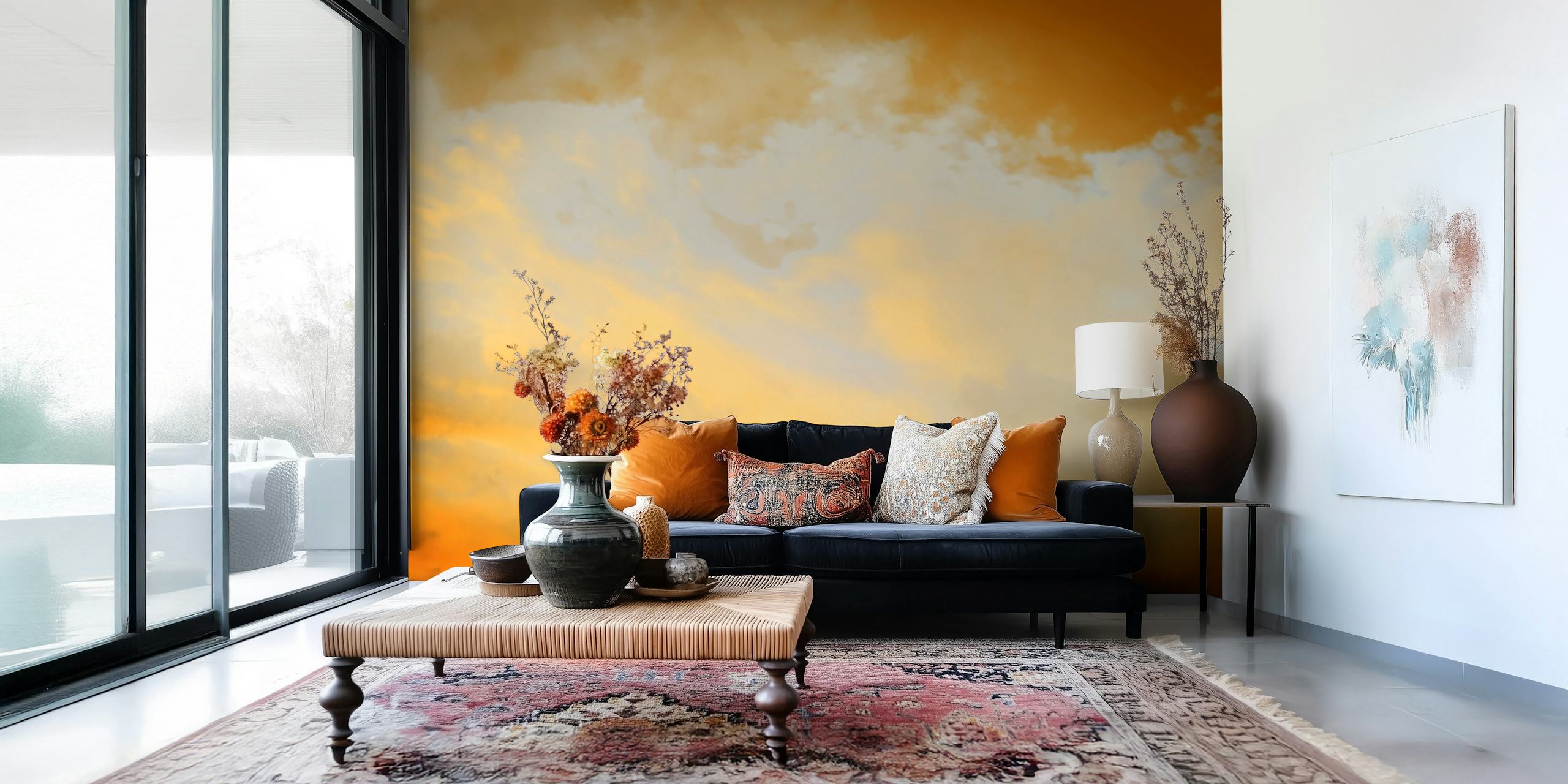 Golden Sunset Skies wallpaper in a room