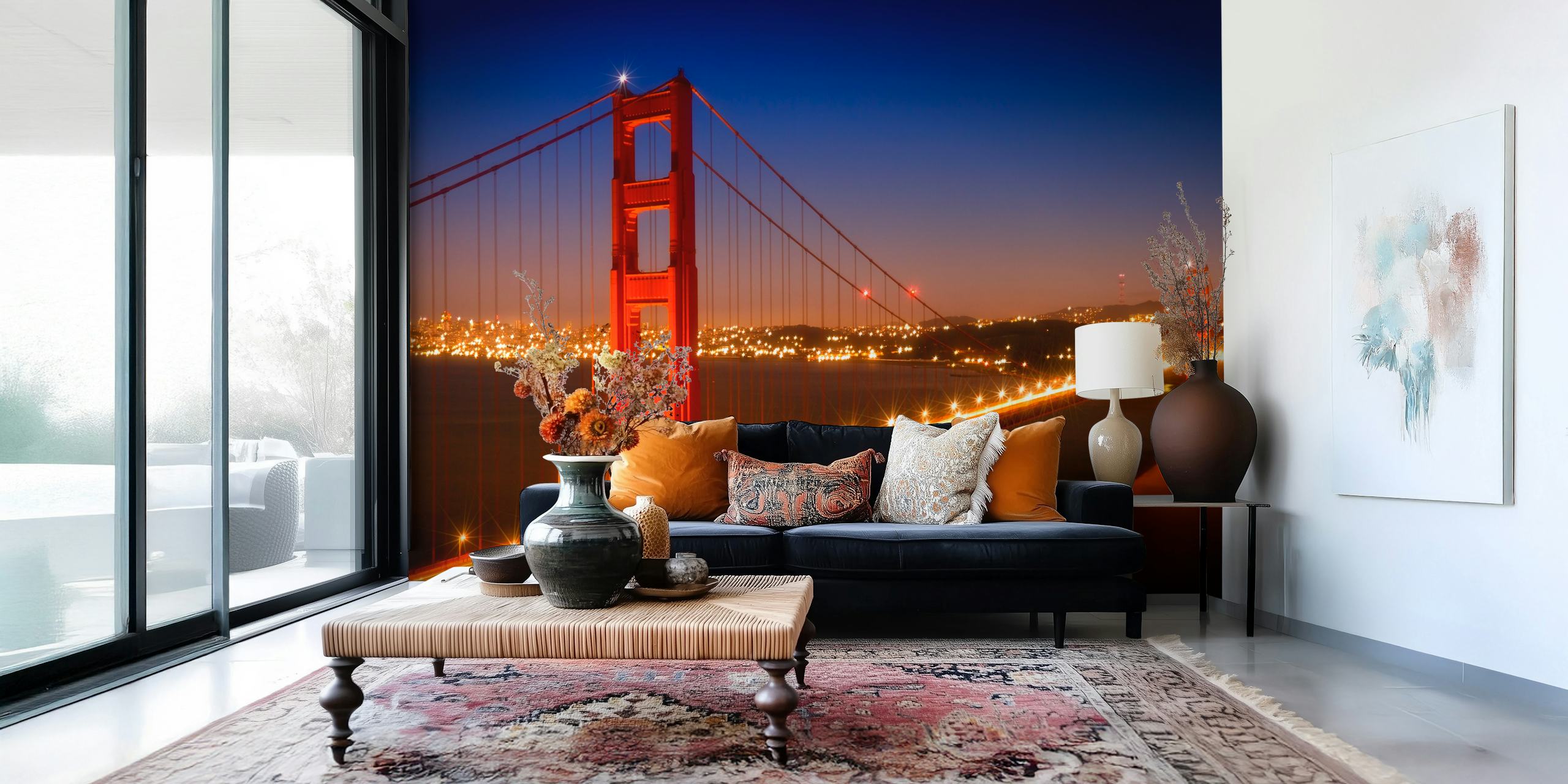 Golden Gate Bridge night view with bright lights wallpaper